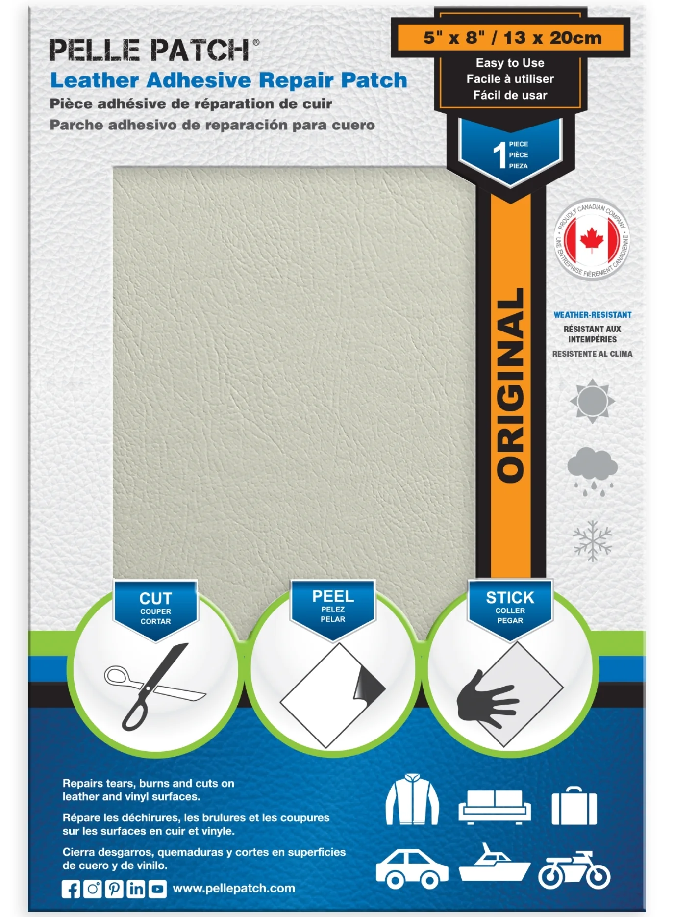PELLE PATCH Leather Adhesive Repair Patch - OffWhite - 5 x 8 inch (13 x 20 cm) - Image 3