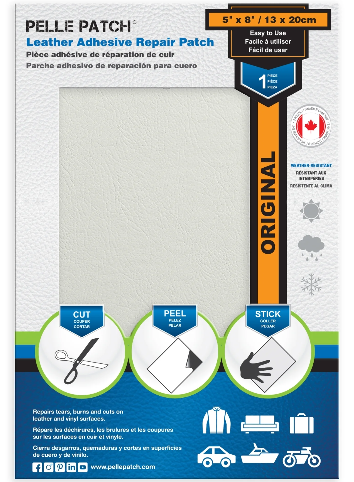 PELLE PATCH Leather Adhesive Repair Patch - White - 5 x 8 inch (13 x 20 cm) - Image 3