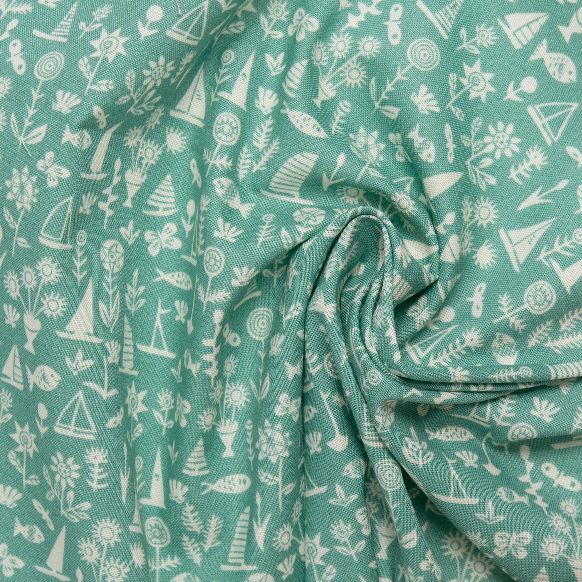 LIBERTY of PARIS Printed Cotton - Sailboat - Sea Green - Image 2