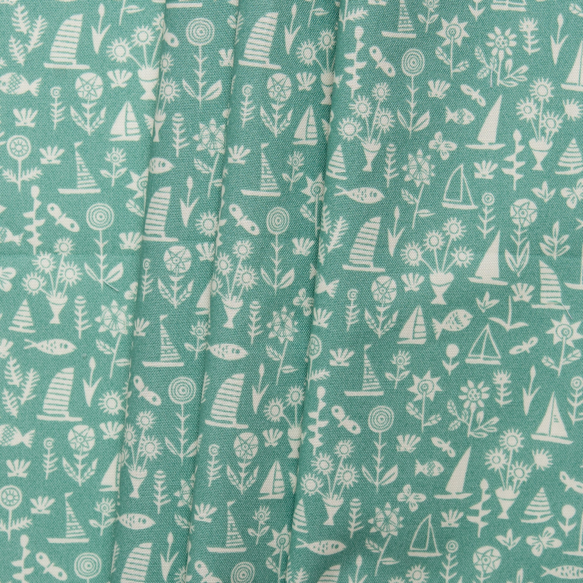 LIBERTY of PARIS Printed Cotton - Sailboat - Sea Green - Image 4