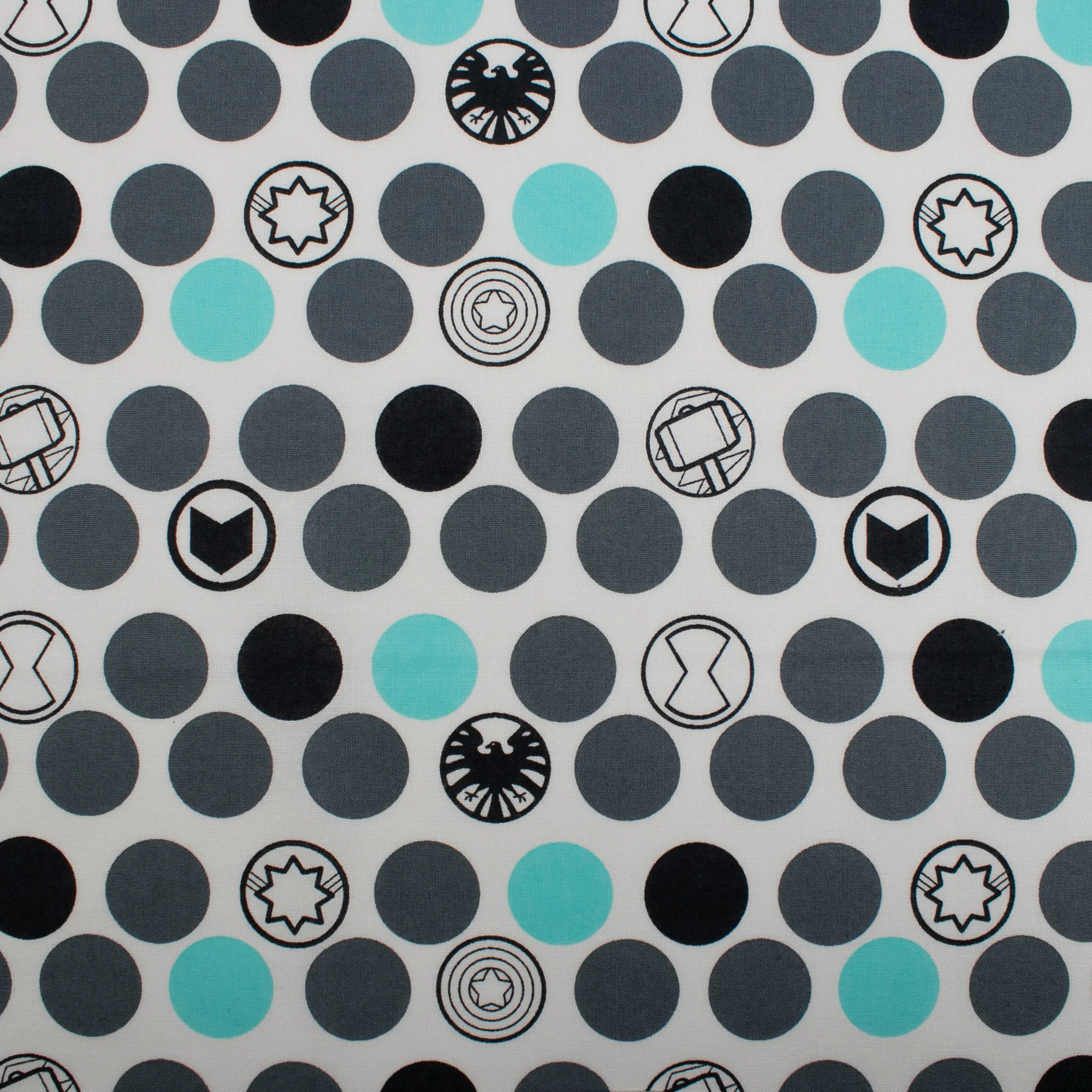 Licensed Cotton Print - Super heros dots - White