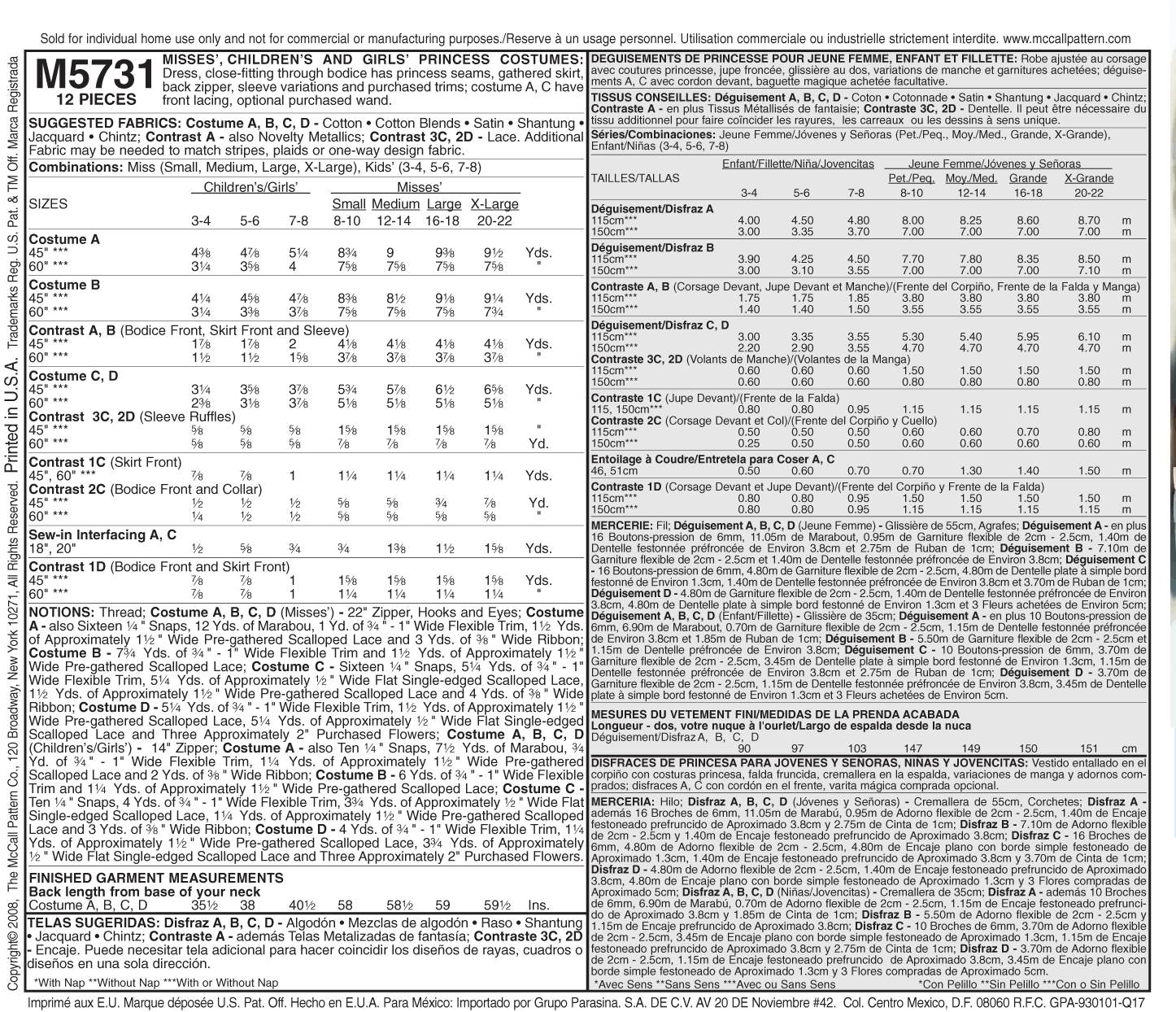 M5731 Misses'/Children's/Girls' Princess Costumes (size: SML-MED-LRG-XLG) - Image 8