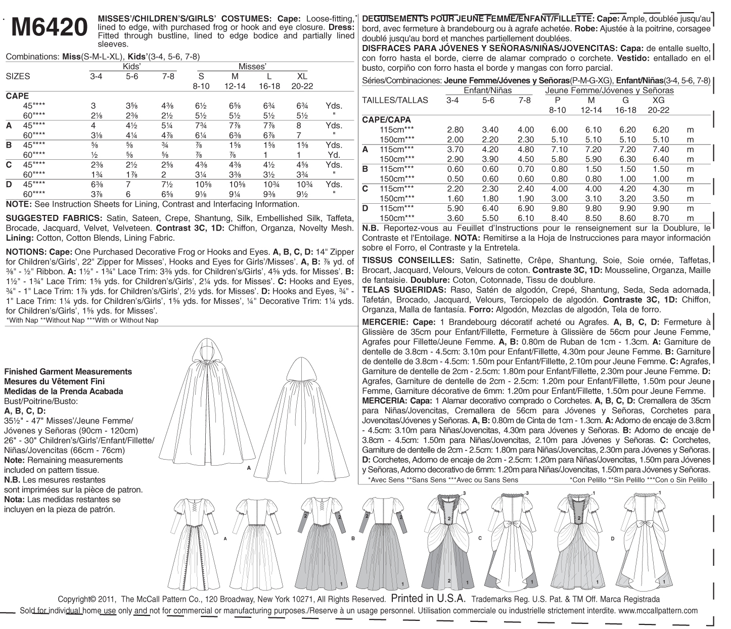 M6420 Misses'/Children's/Girls' Costumes (size: (3-4) (5-6) (7-8)) - Image 5