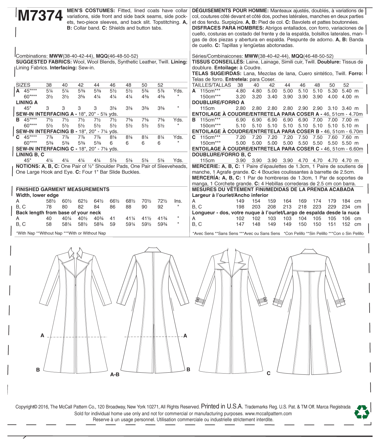 M7374 Collared and Seamed Coats (size: 46-48-50-52) - Image 4