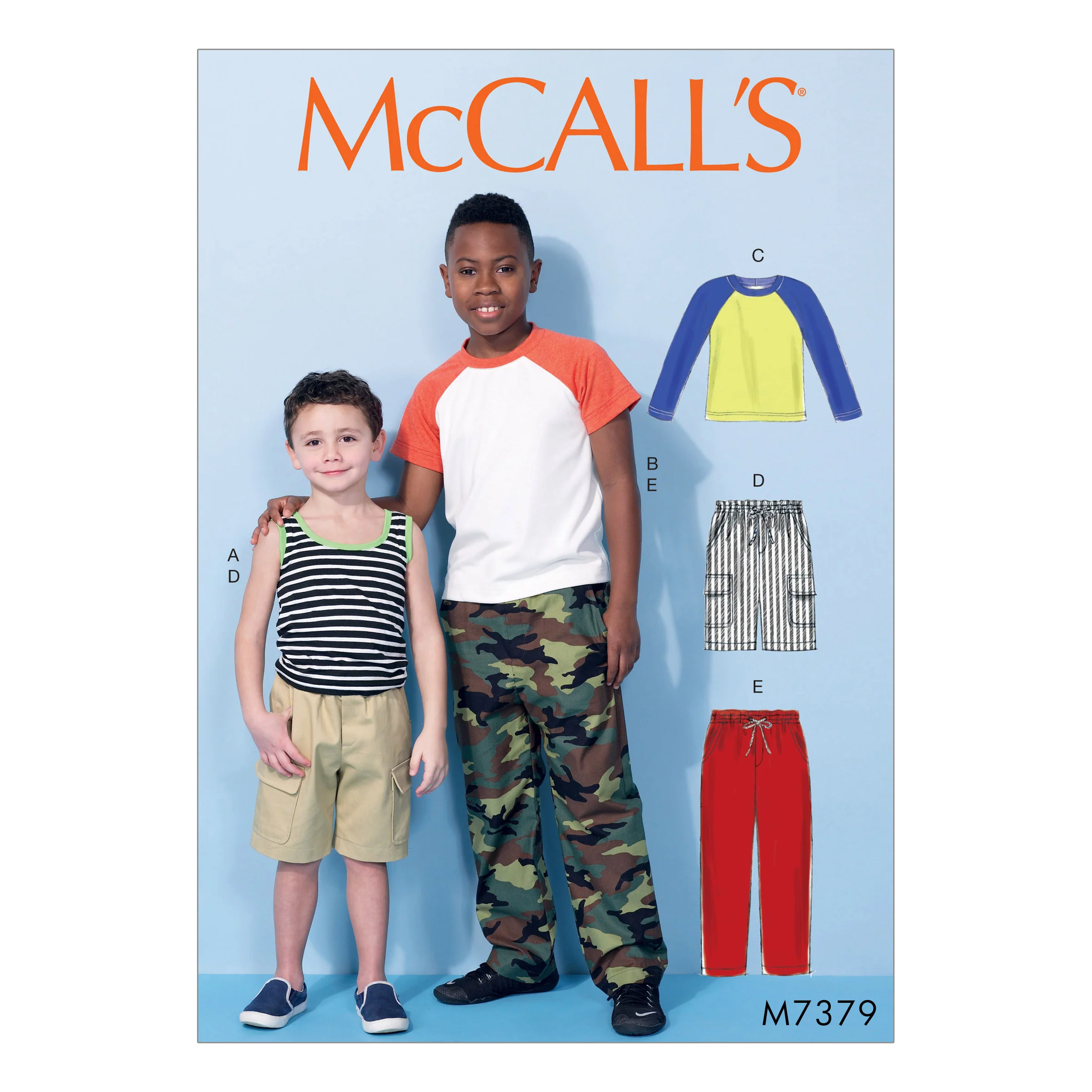 M7379 Children's/Boys' Raglan Sleeve and Tank Tops, Cargo Shorts and Pants (size: 7-8-10-12-14)