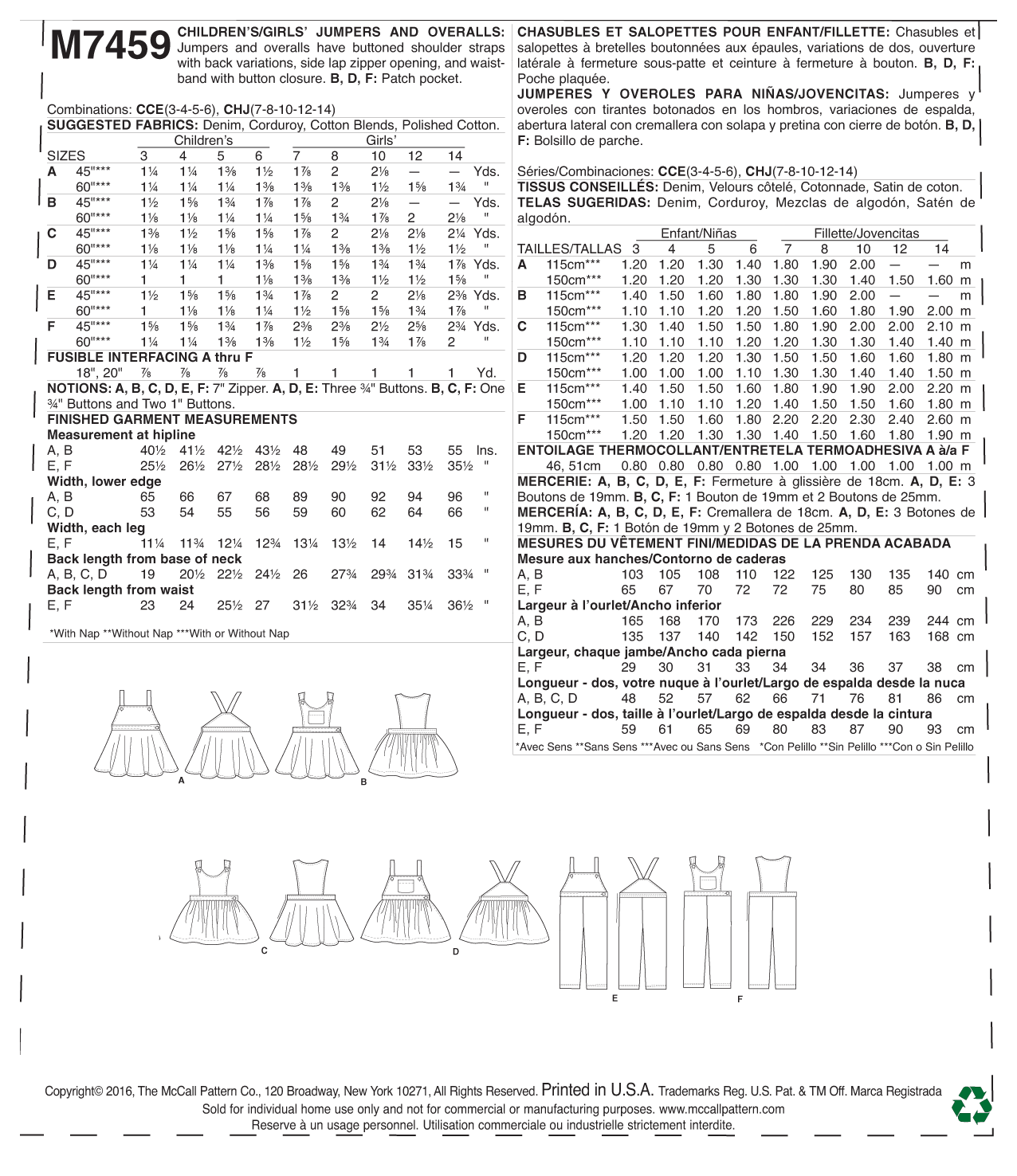 M7459 Children's/Girls' Jumpers and Overalls (size: 7-8-10-12-14) - Image 9