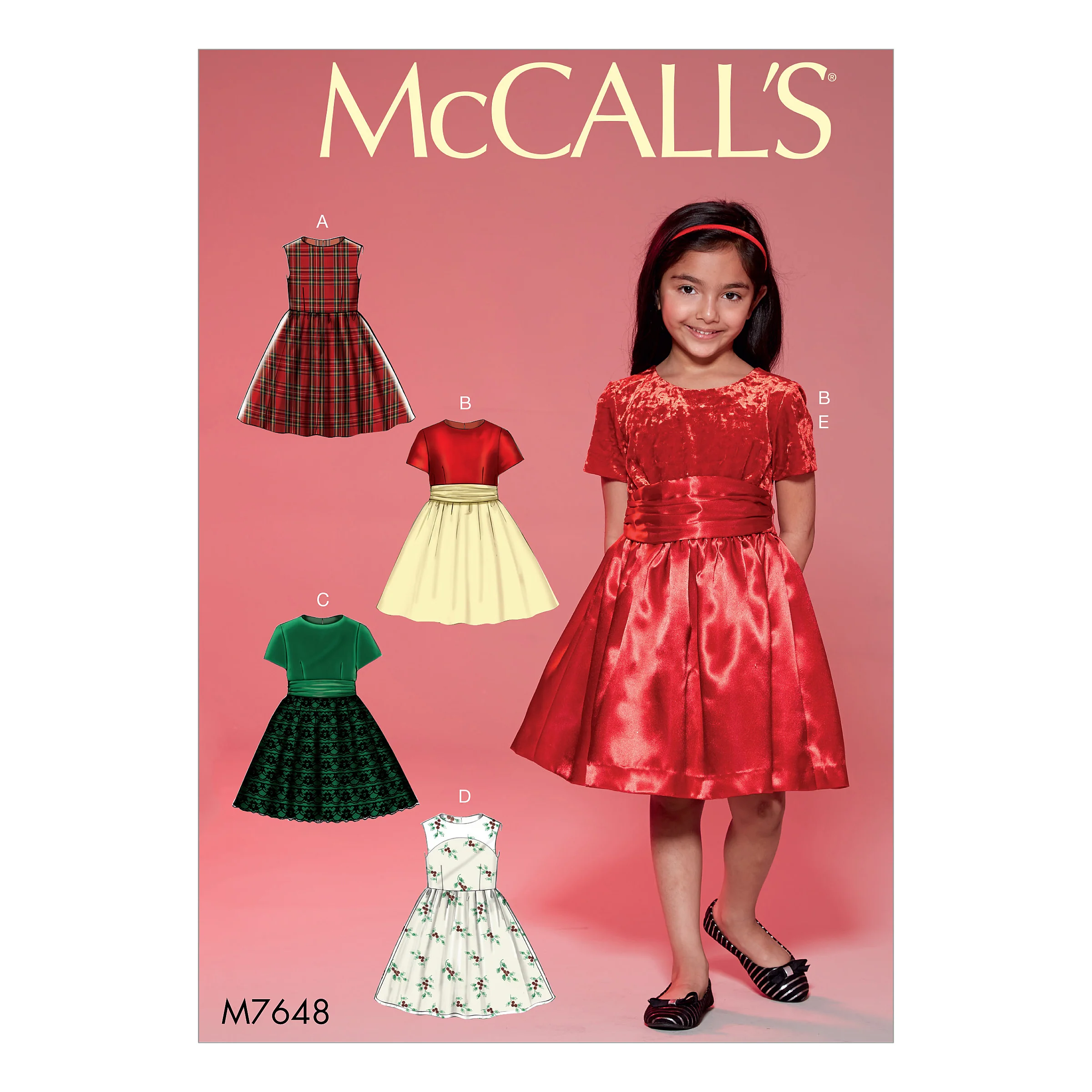 M7648 Childrens'/Girls' Gathered Dresses with Petticoat and Sash (size: 7-8-10-12-14)