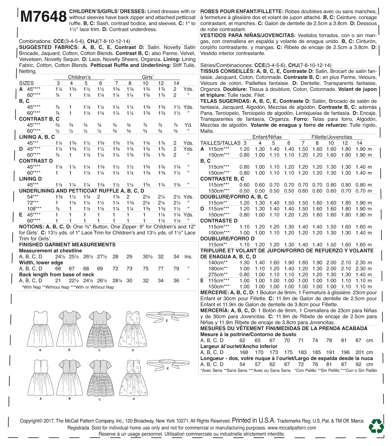 M7648 Childrens'/Girls' Gathered Dresses with Petticoat and Sash (size: 7-8-10-12-14) - Image 8