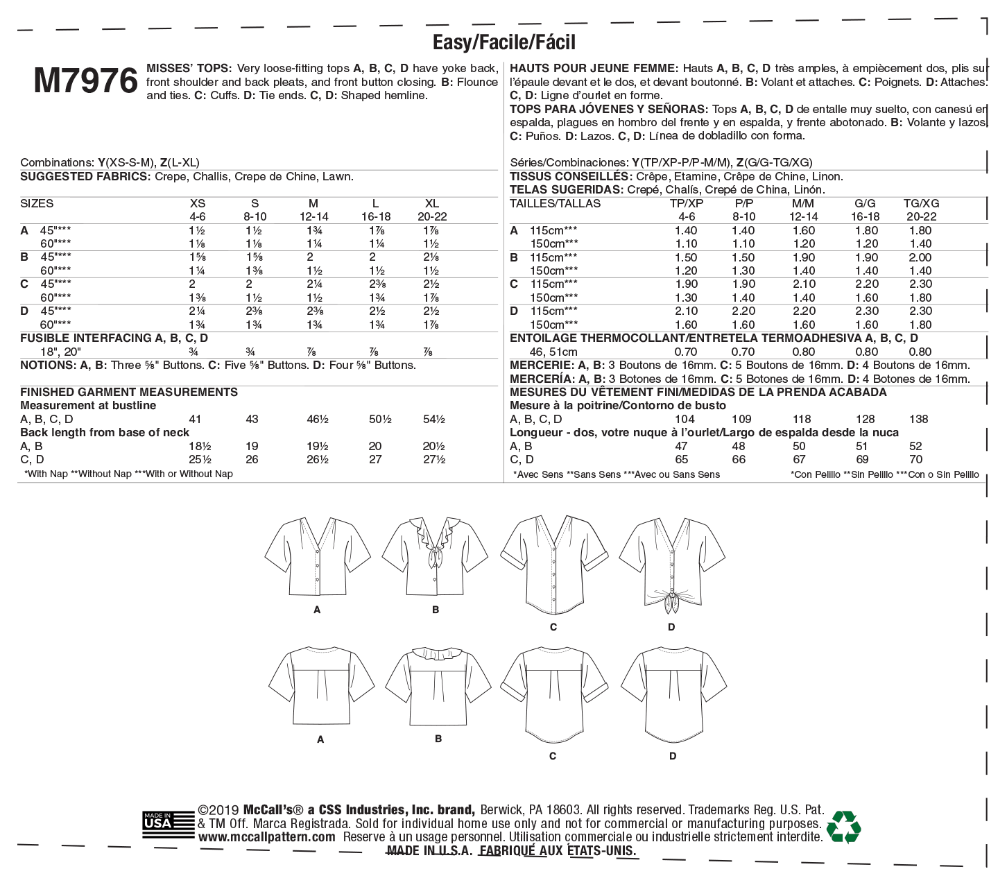 M7976 Misses' Tops (size: L-XL) - Image 8