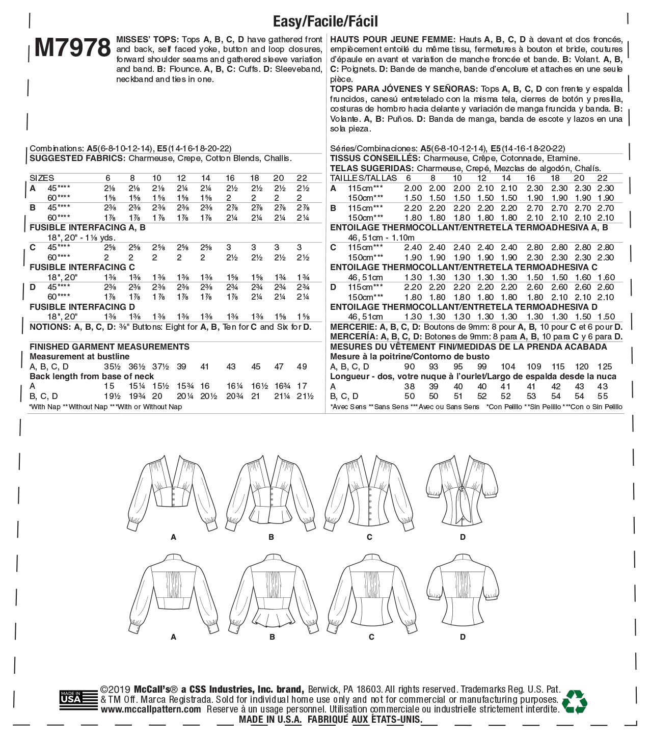 M7978 Misses' Tops (size: 14-16-18-20-22) - Image 8