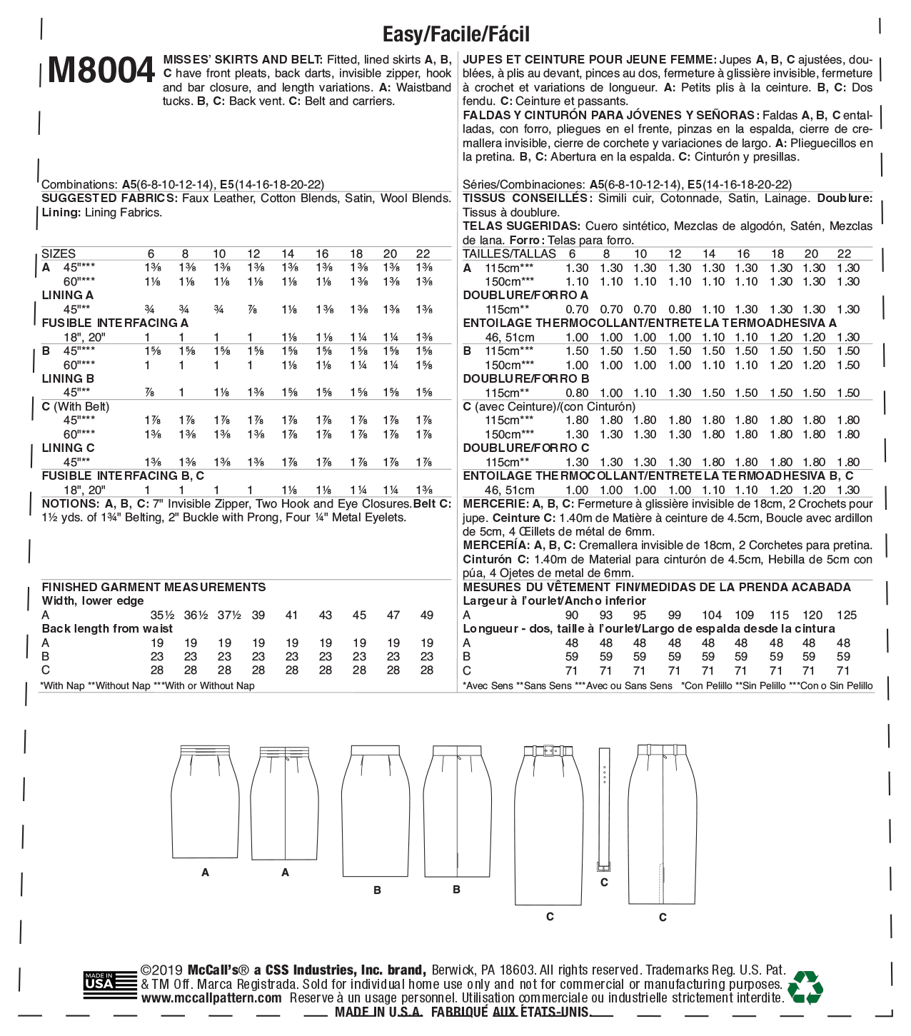 M8004 Misses' Skirt and Belt (size: 14-16-18-20-22) - Image 3