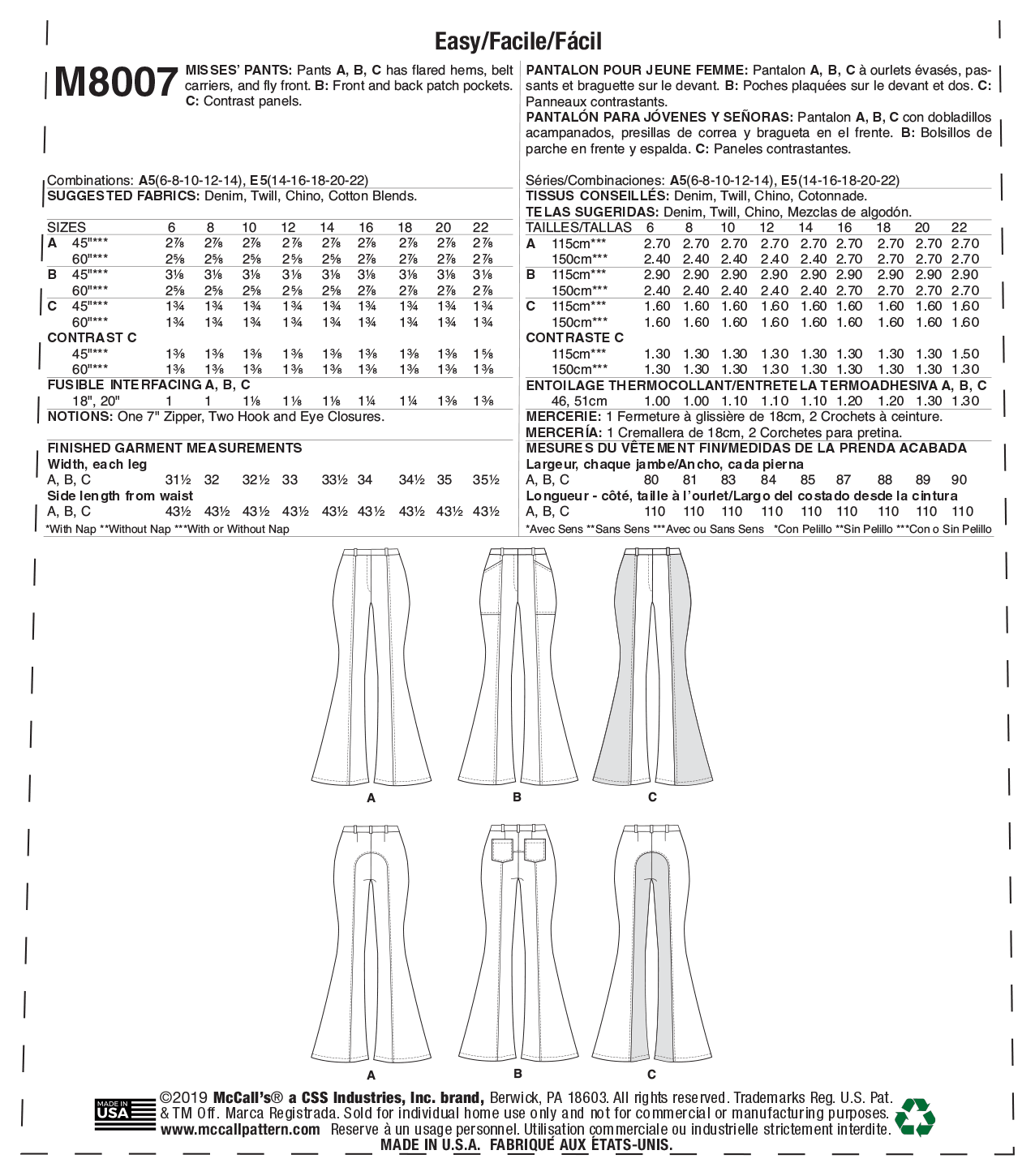 M8007 Misses' Pants (size: 14-16-18-20-22) - Image 7
