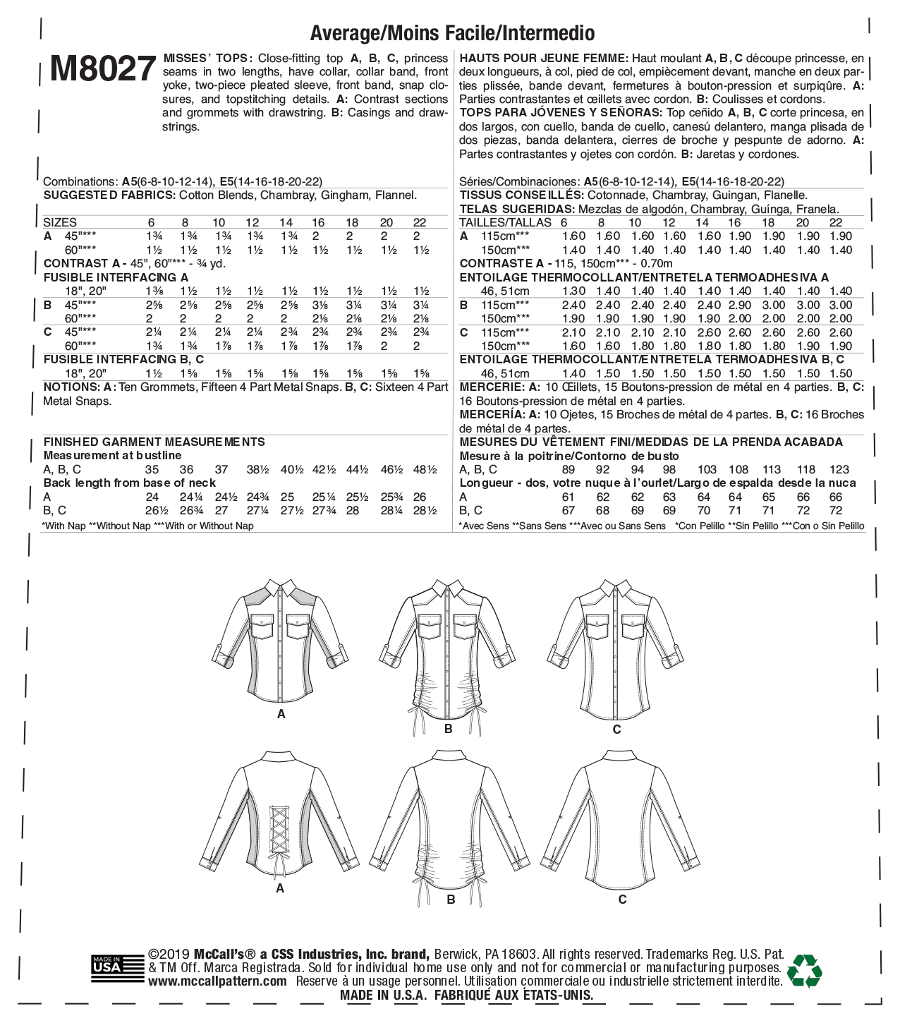 M8027 Misses' Tops (size: 14-16-18-20-22) - Image 7