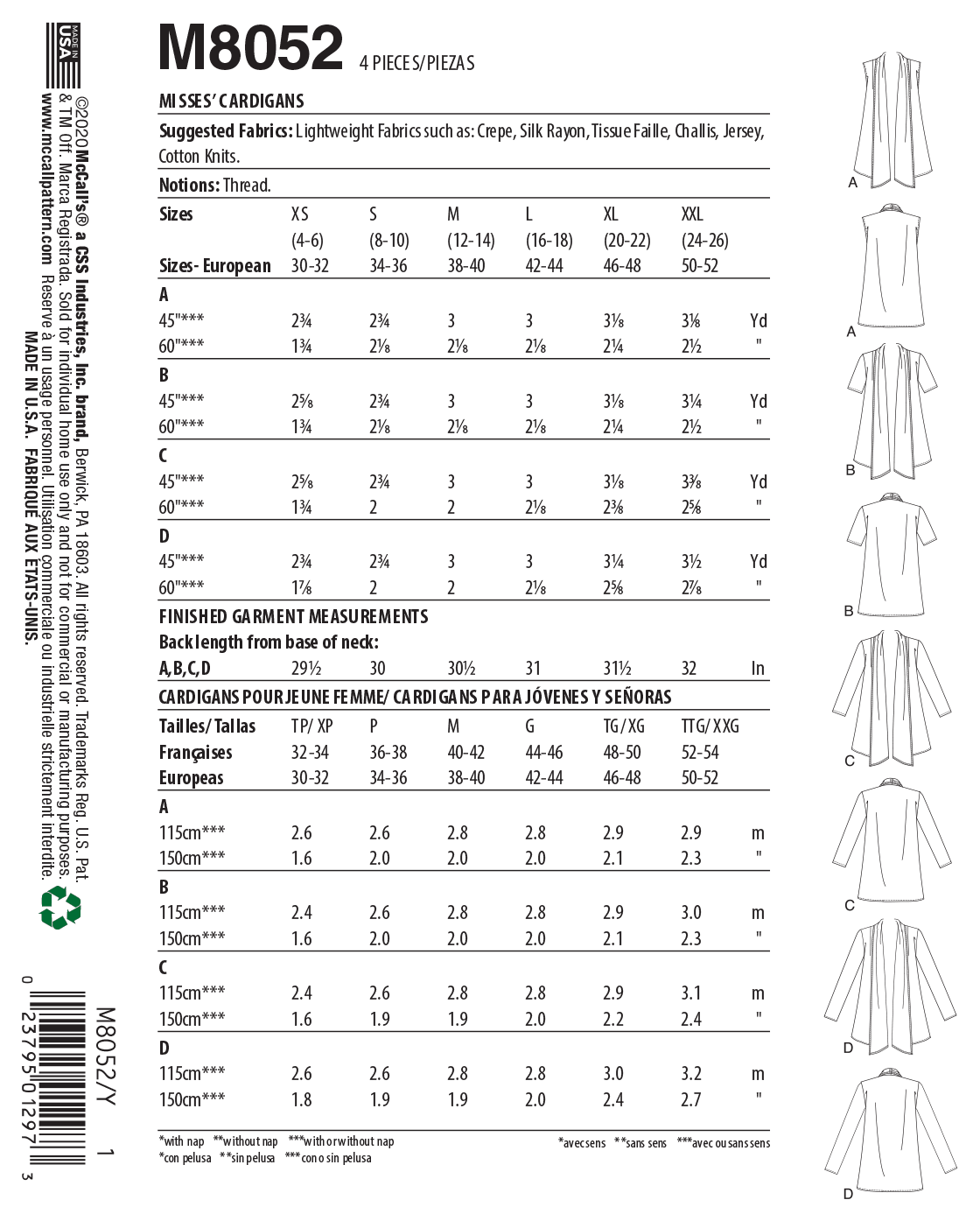 M8052 #JanisMcCalls - Misses' Shawl Collar Cardigans (size: L-XL-XXL) - Image 5