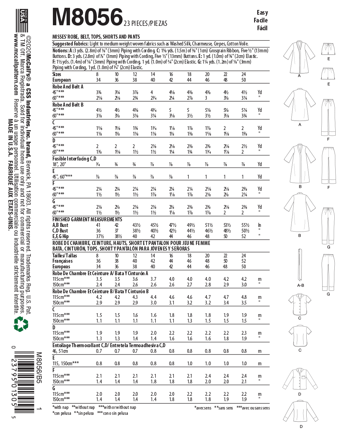 M8056 #IrisMcCalls - Misses' Robe, Belt, Tops, Shorts and Pants (size: 8-10-12-14-16) - Image 5
