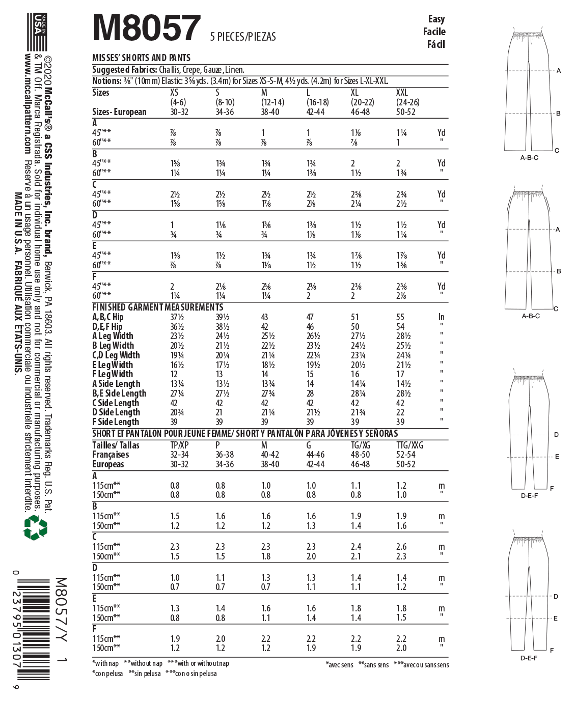 M8057 #EmilyMcCalls - Misses' Elastic-Waist Shorts and Pants (size: L-XL-XXL) - Image 5