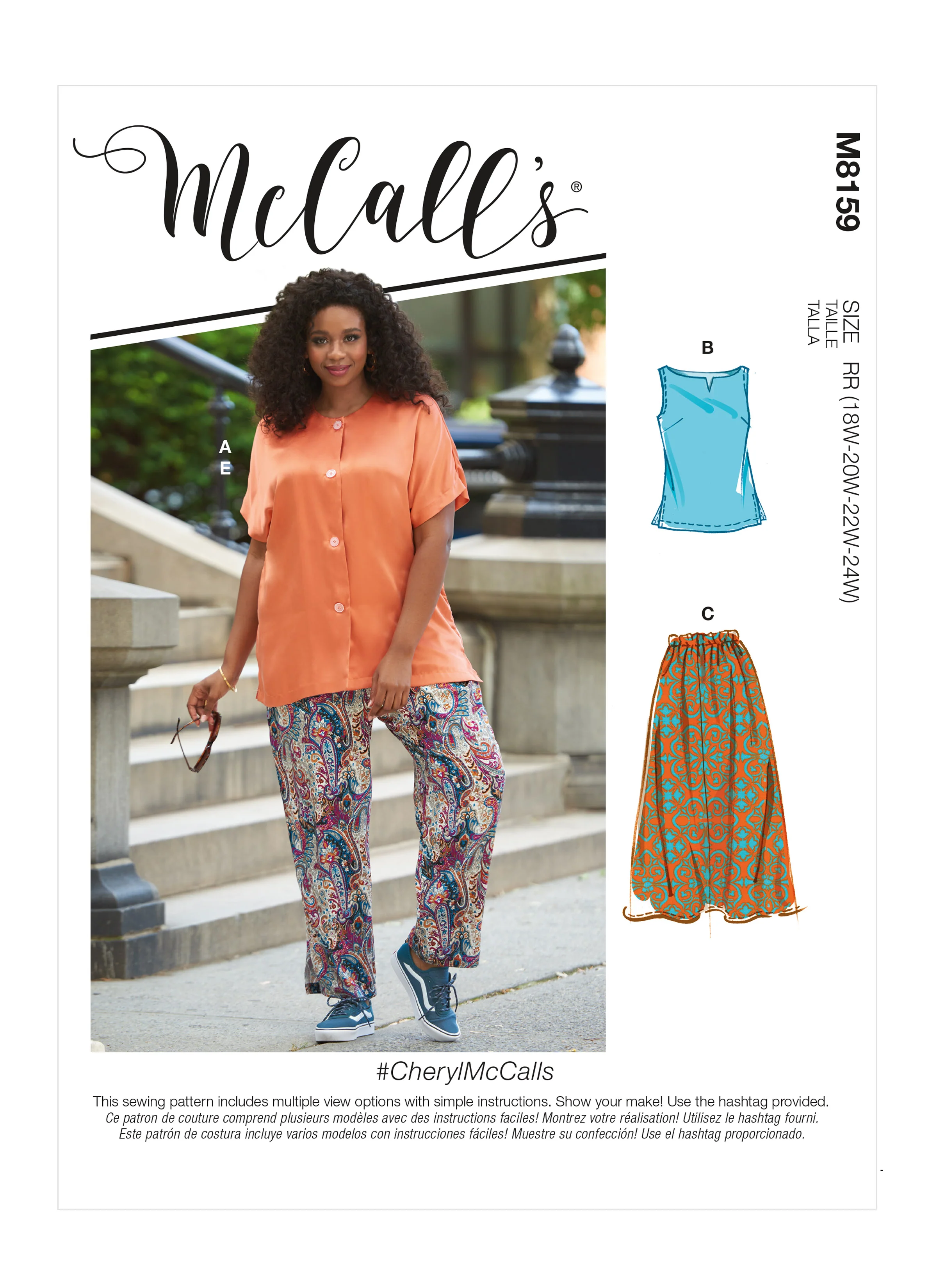 M8159 #CherylMcCalls - Women's Side Slit Shirt, Top, Skirt & Pants (Size: 26W-28W-30W-32W)