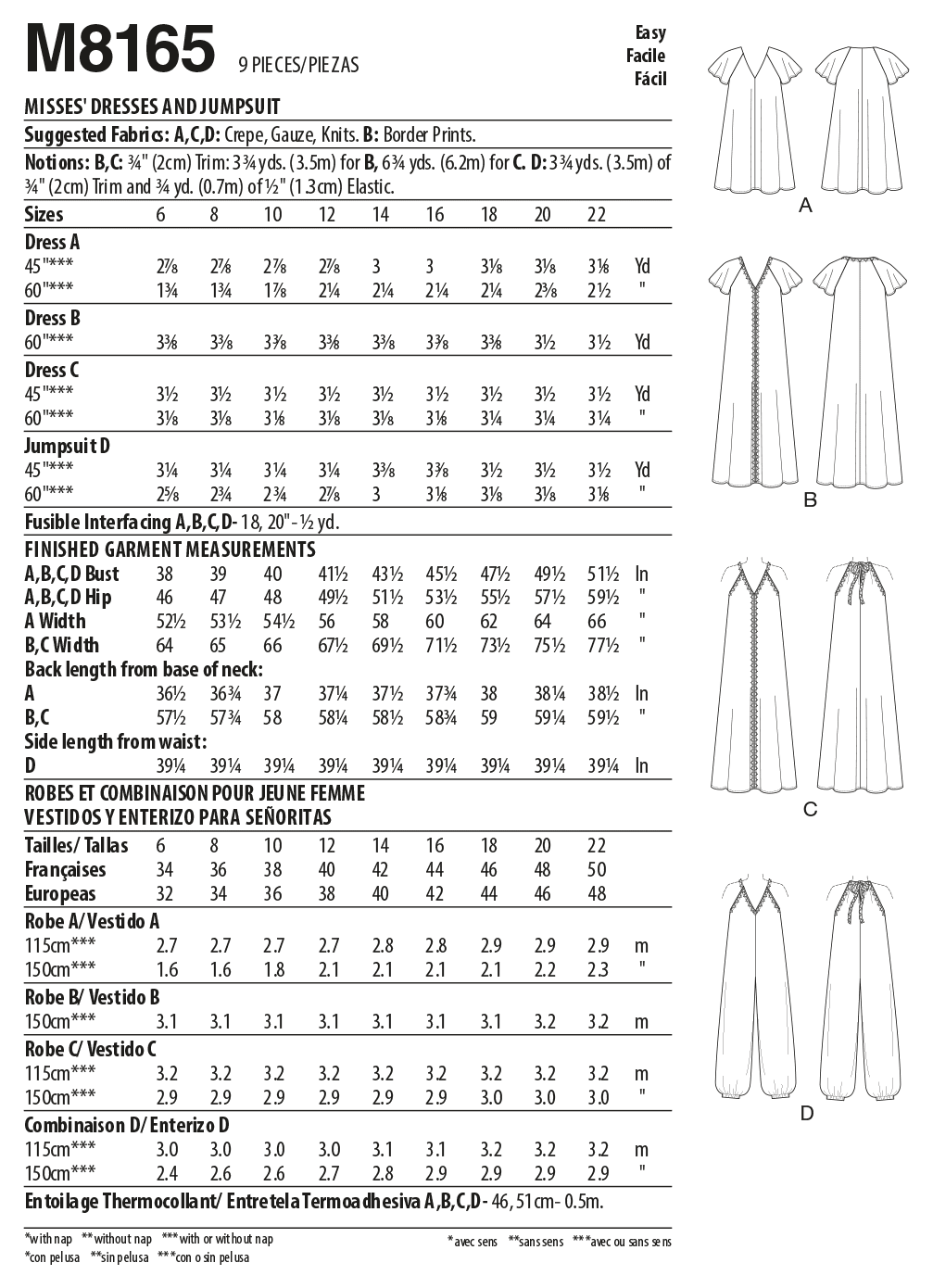 M8165 #CarmenMcCalls - Misses' Very Loose-fitting V-neck Dresses & Jumpsuit (Size: 6-8-10-12-14) - Image 4