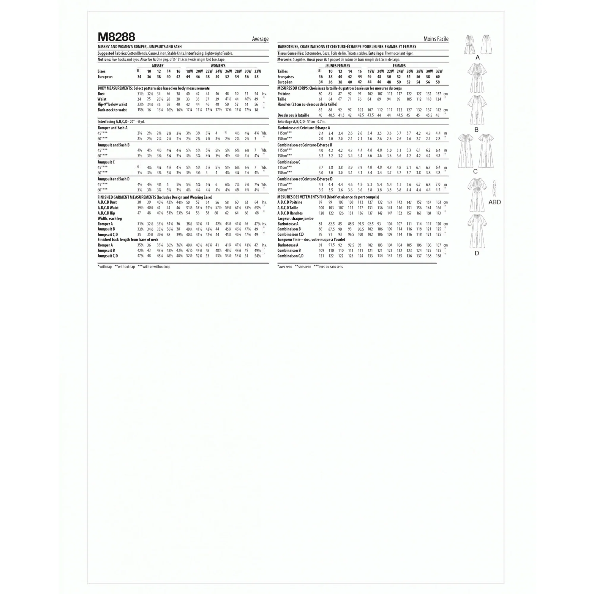 M8288 Misses' and Women's Romper, Jumpsuits and Sash (26W-28W-30W-32W) - Image 2