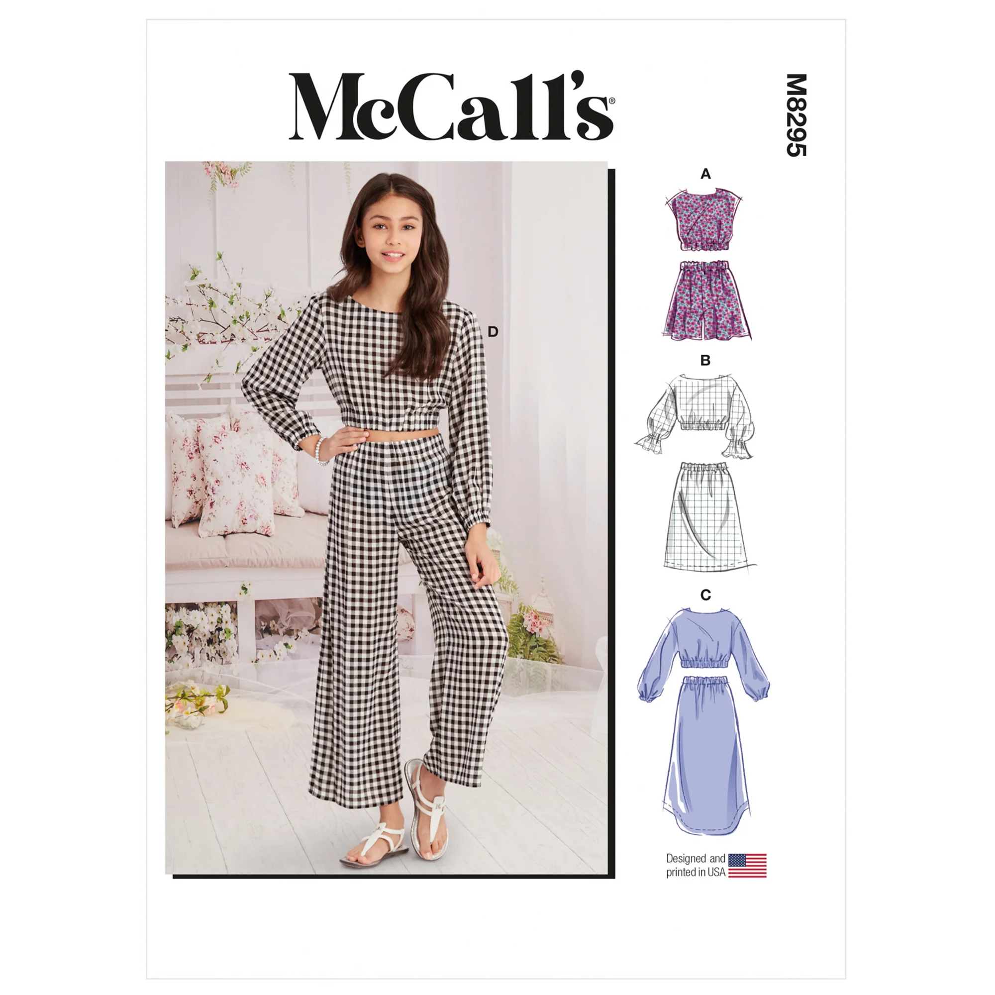 M8295 Girls' Tops, Skirts, Shorts and Trousers