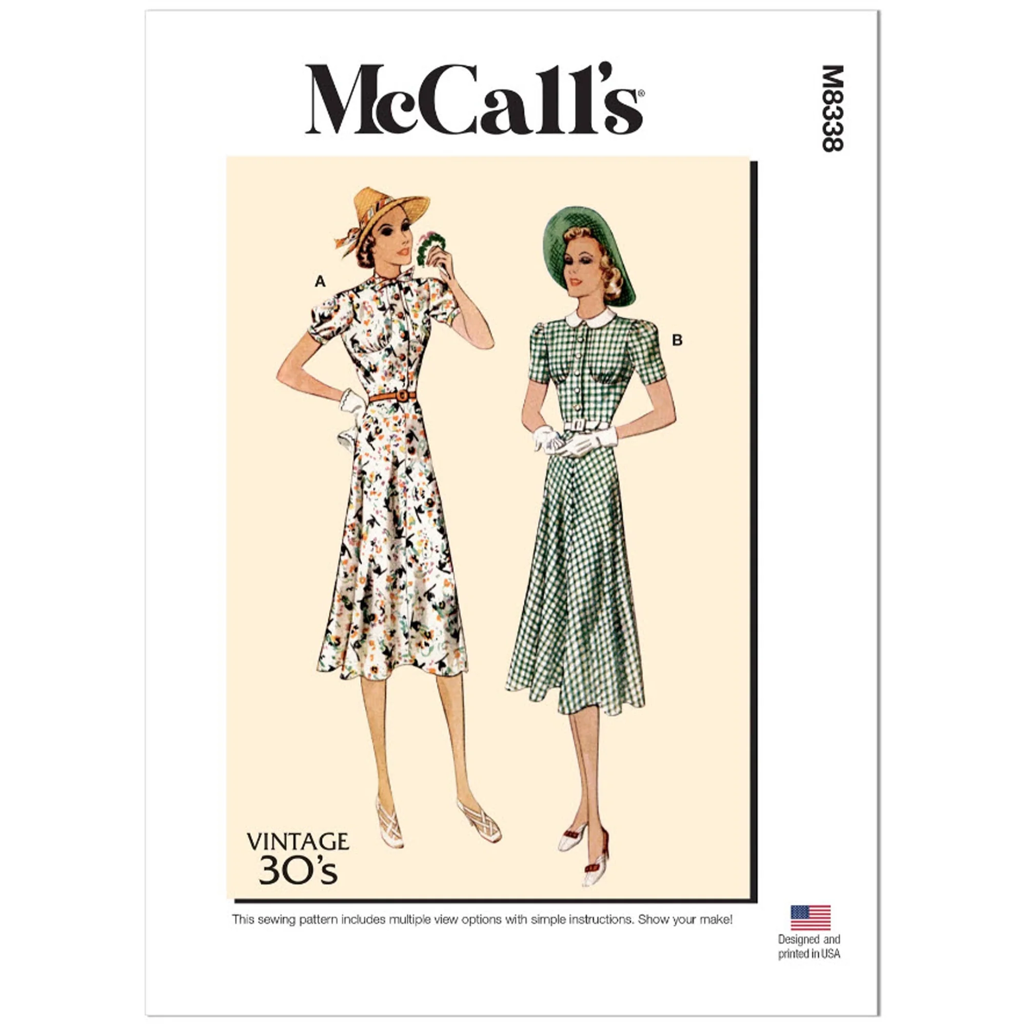 M8338 Misses' Vintage Dresses and Belt (14-16-18-20-22)