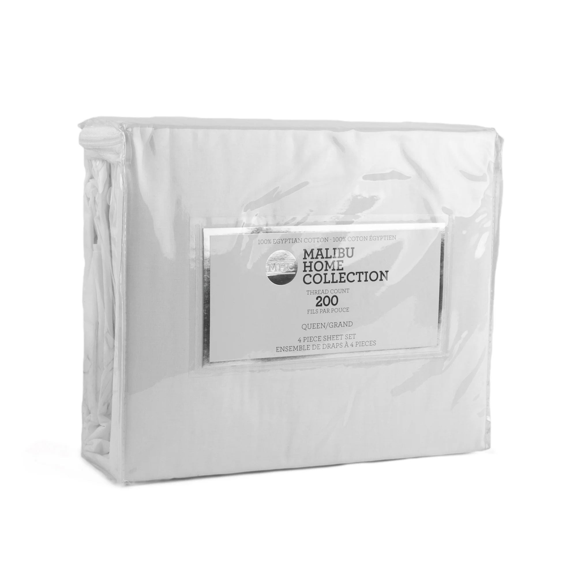 Malibu Home - 200 Thread Count Egyptian Cotton Sheet Set - White - Queen size
