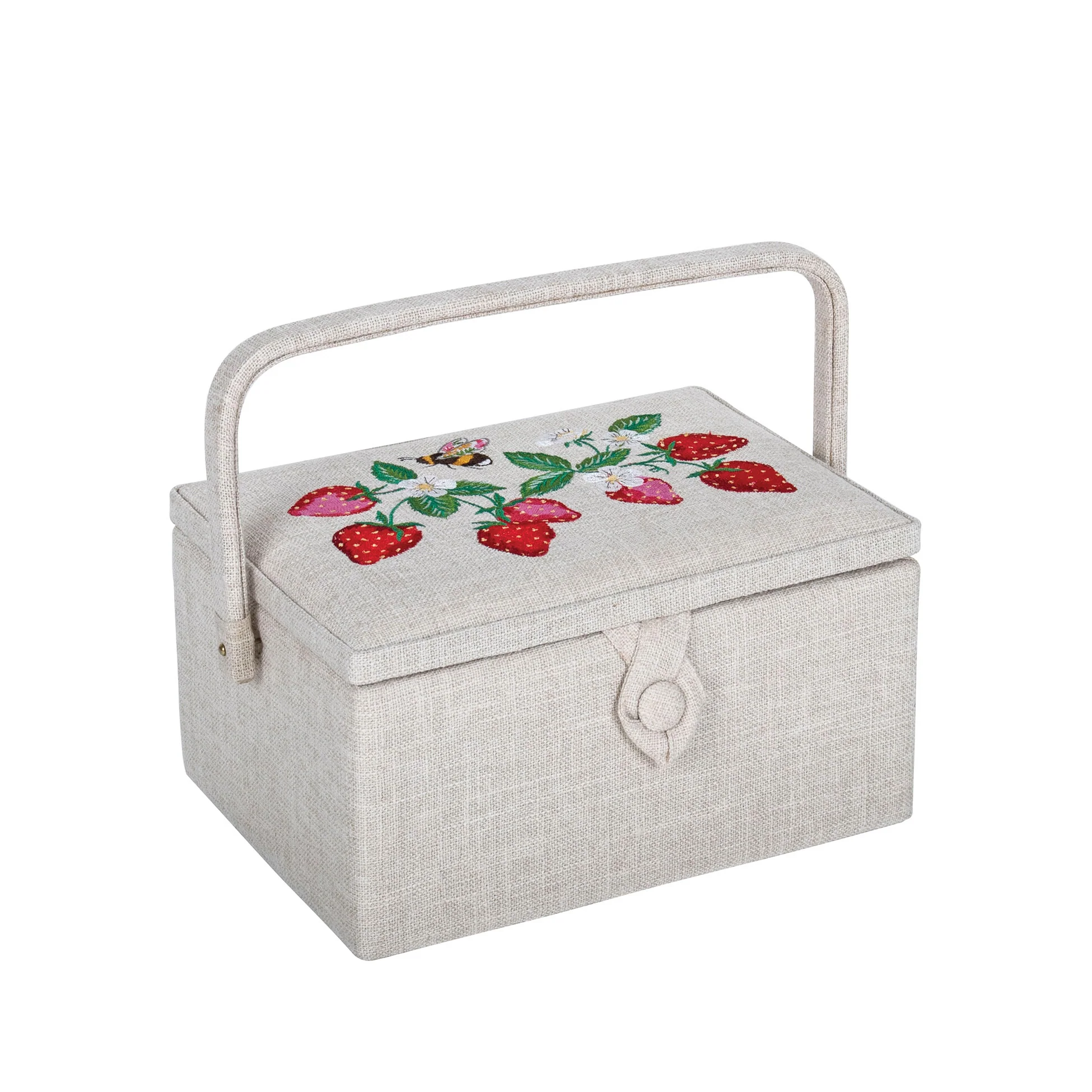 Medium Sewing Basket - Embroideried Strawberries