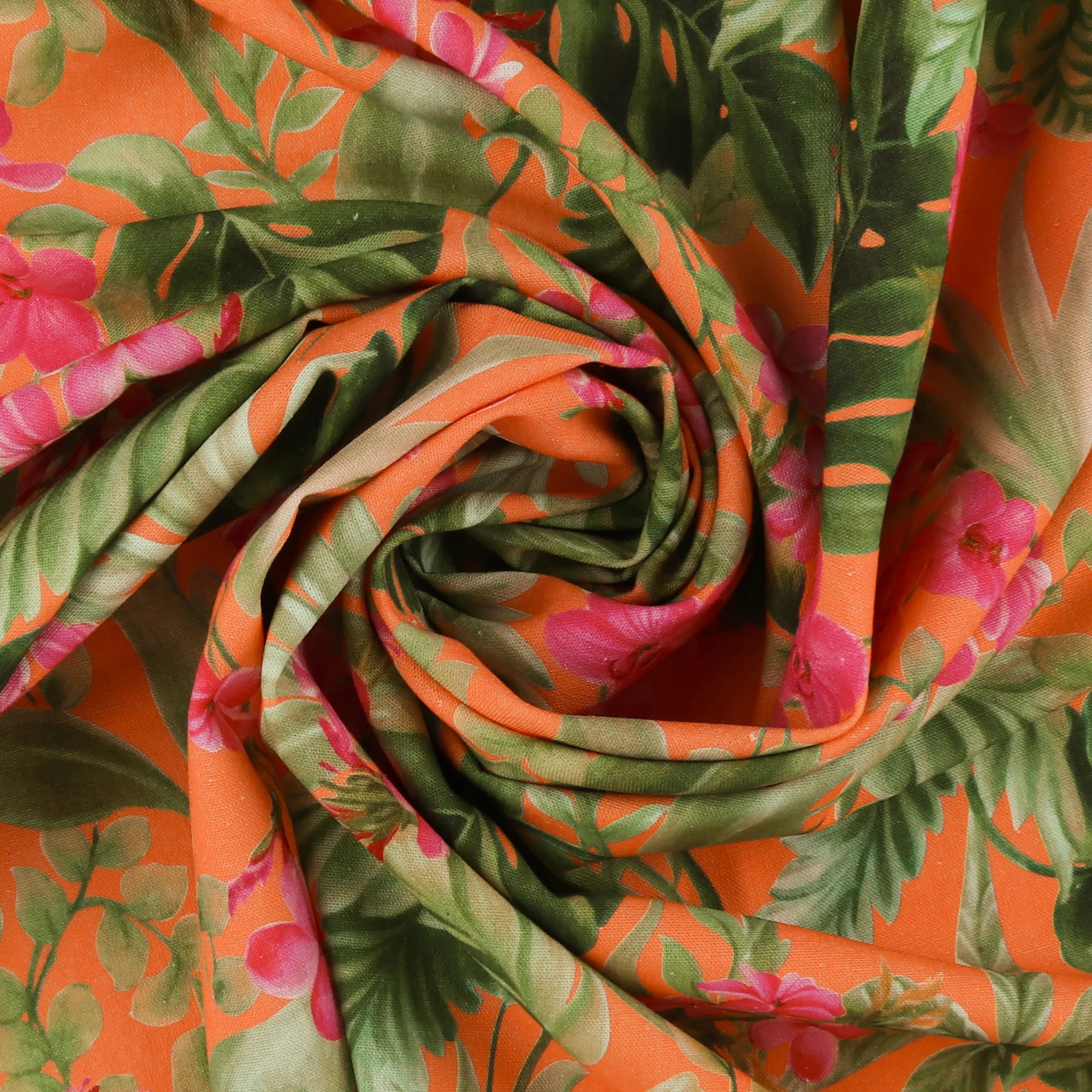 Mix of printed rayon and Linen - BARBADOS - 011 - Tangerine - Image 2