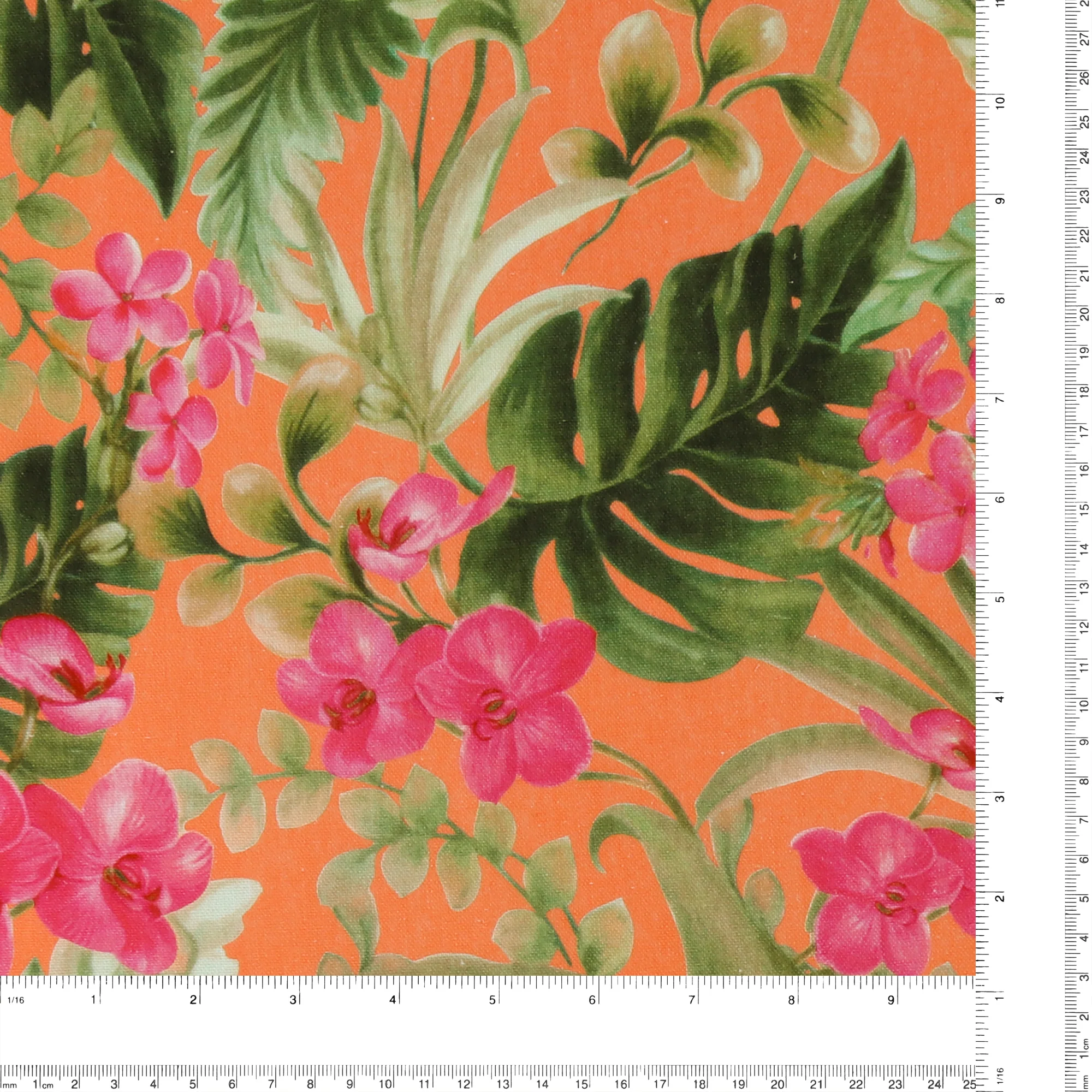 Mix of printed rayon and Linen - BARBADOS - 011 - Tangerine - Image 3