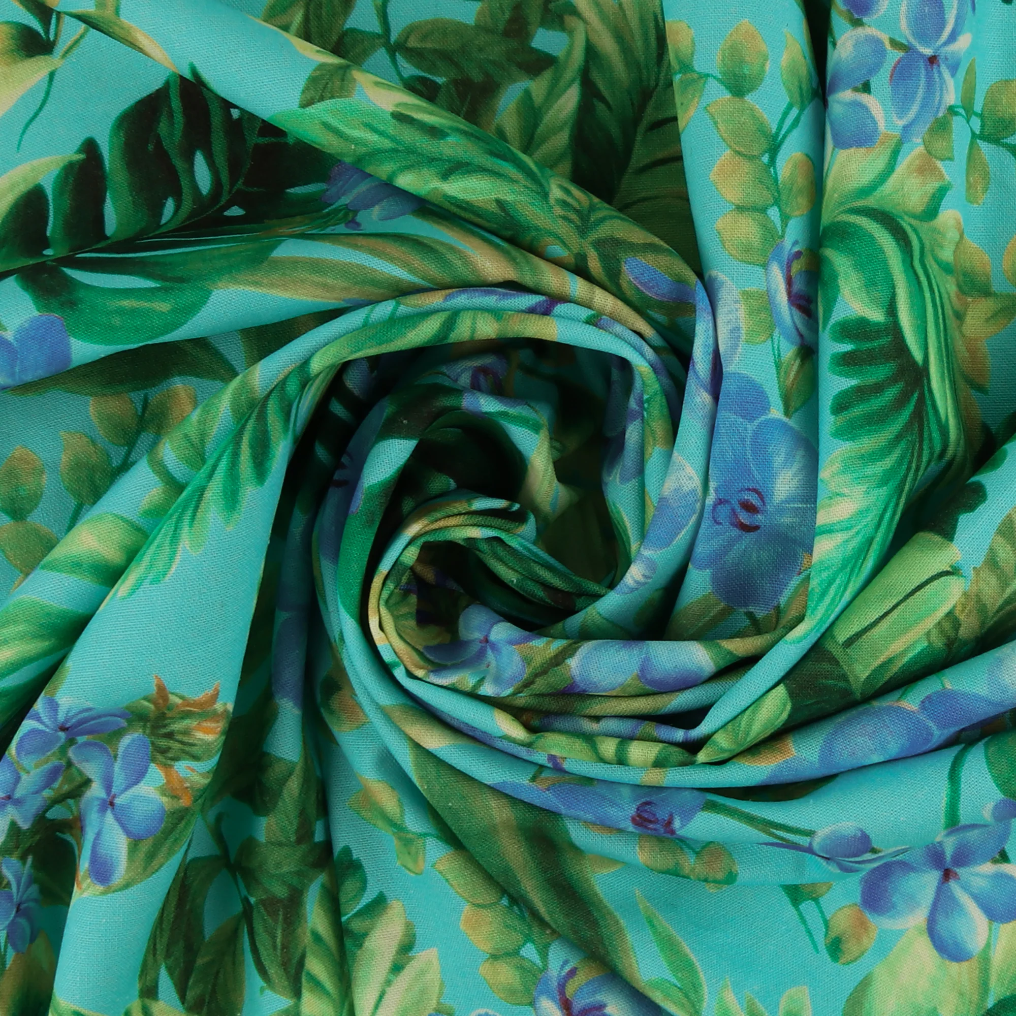 Mix of printed rayon and Linen - BARBADOS - 012 - Aqua - Image 2
