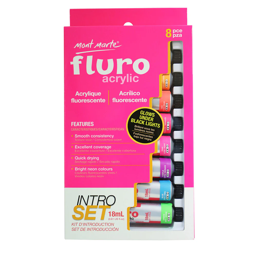 MONT MARTE Fluoro Acrylic Paint Intro Set - 18ml each - 8pcs
