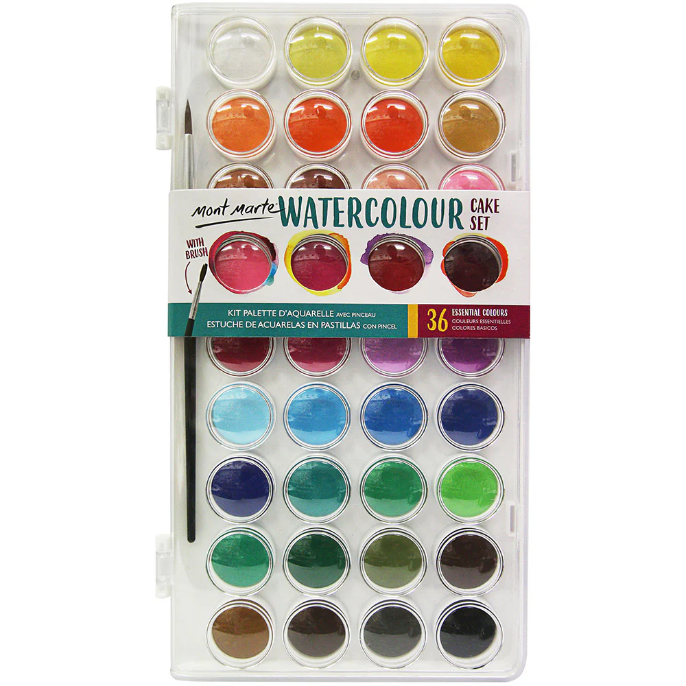 MONT MARTE Watercolour Paint Cake 36 Colour Set with Brush