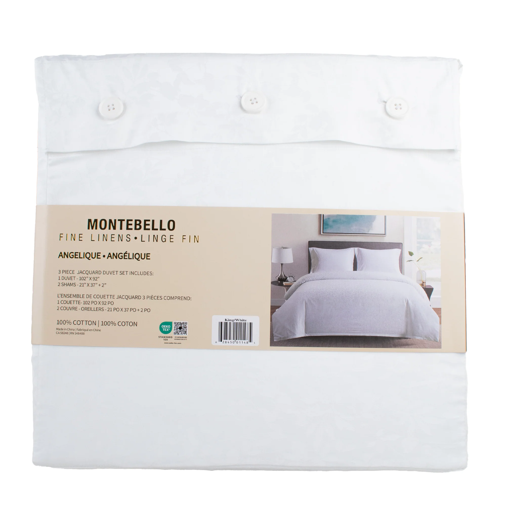 Montebello - 400 Thread Count Jacqquard 3 pc Duvet cover  - White - Image 2