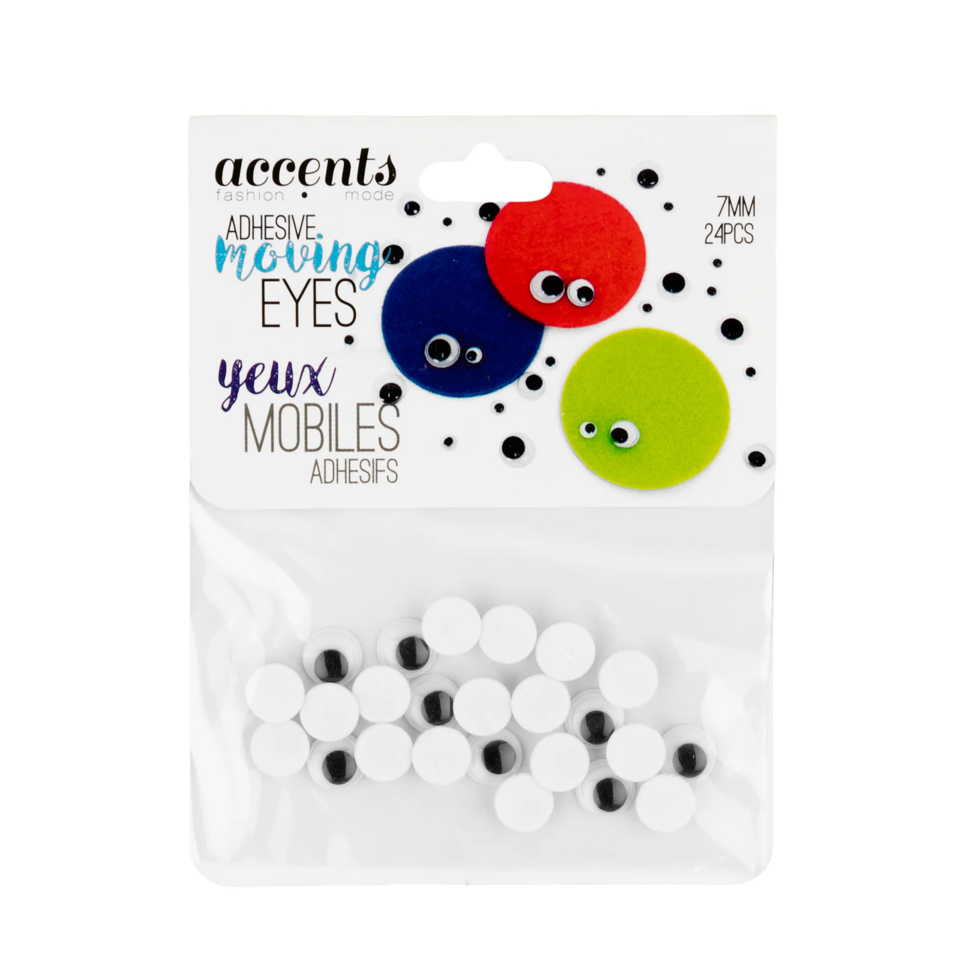 Moving Eyes - 7mm Adhesive Back (24 pcs/pkg)