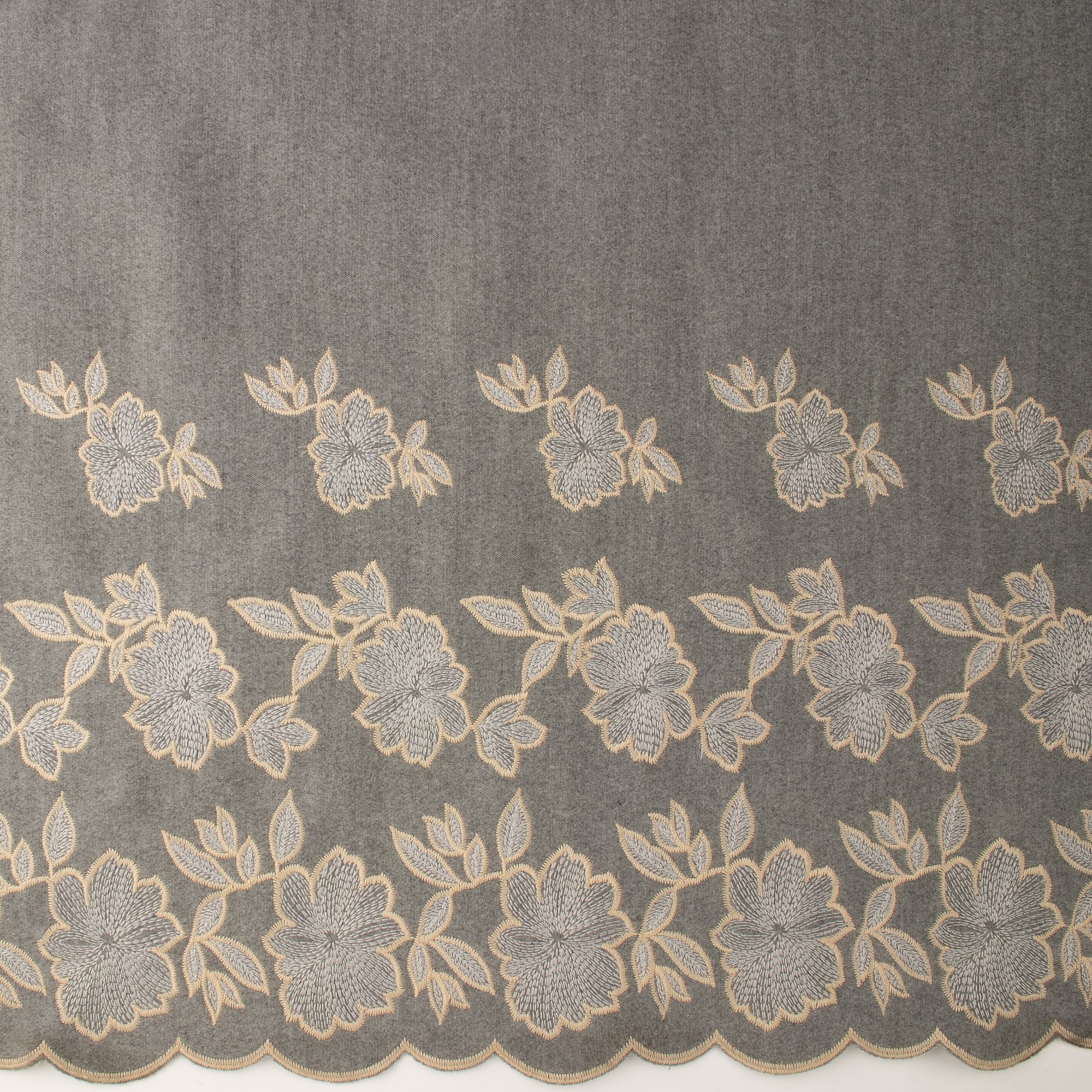 Novelty Embroidered Coating - ELSA - Florals - Grey