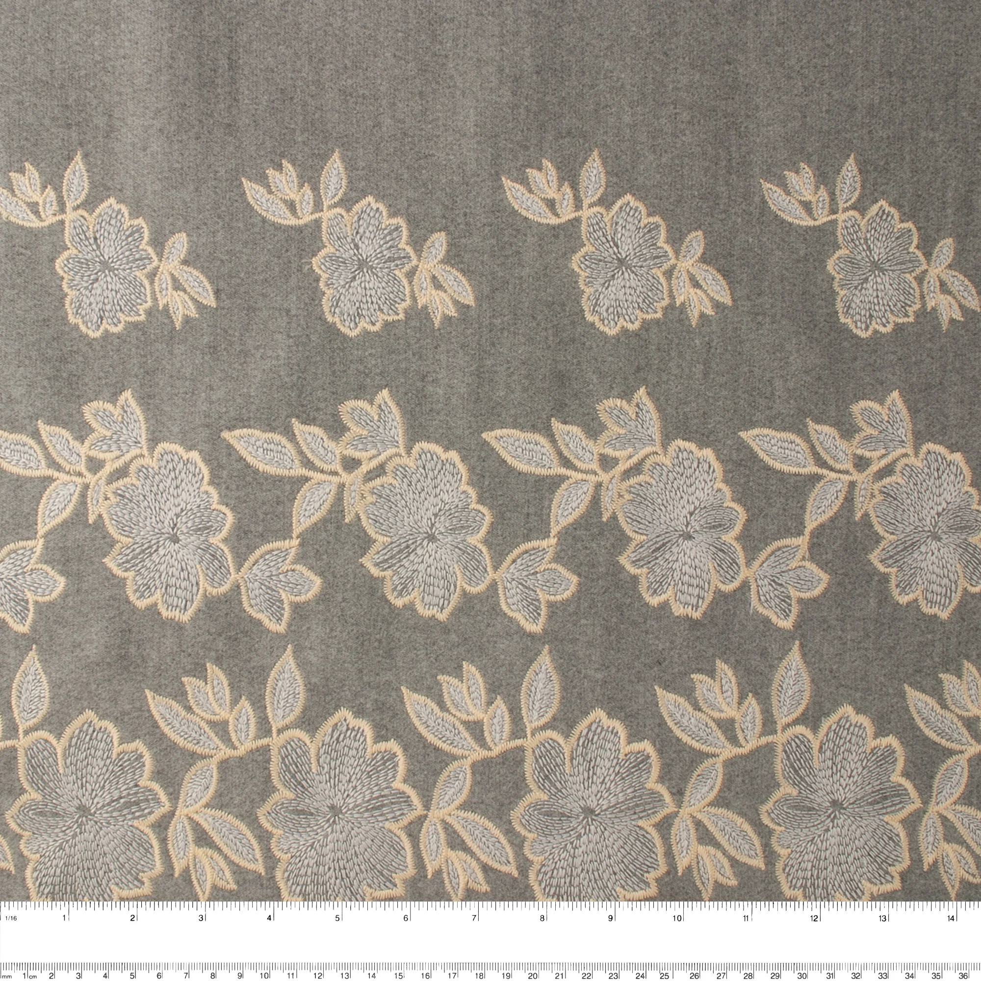Novelty Embroidered Coating - ELSA - Florals - Grey - Image 3
