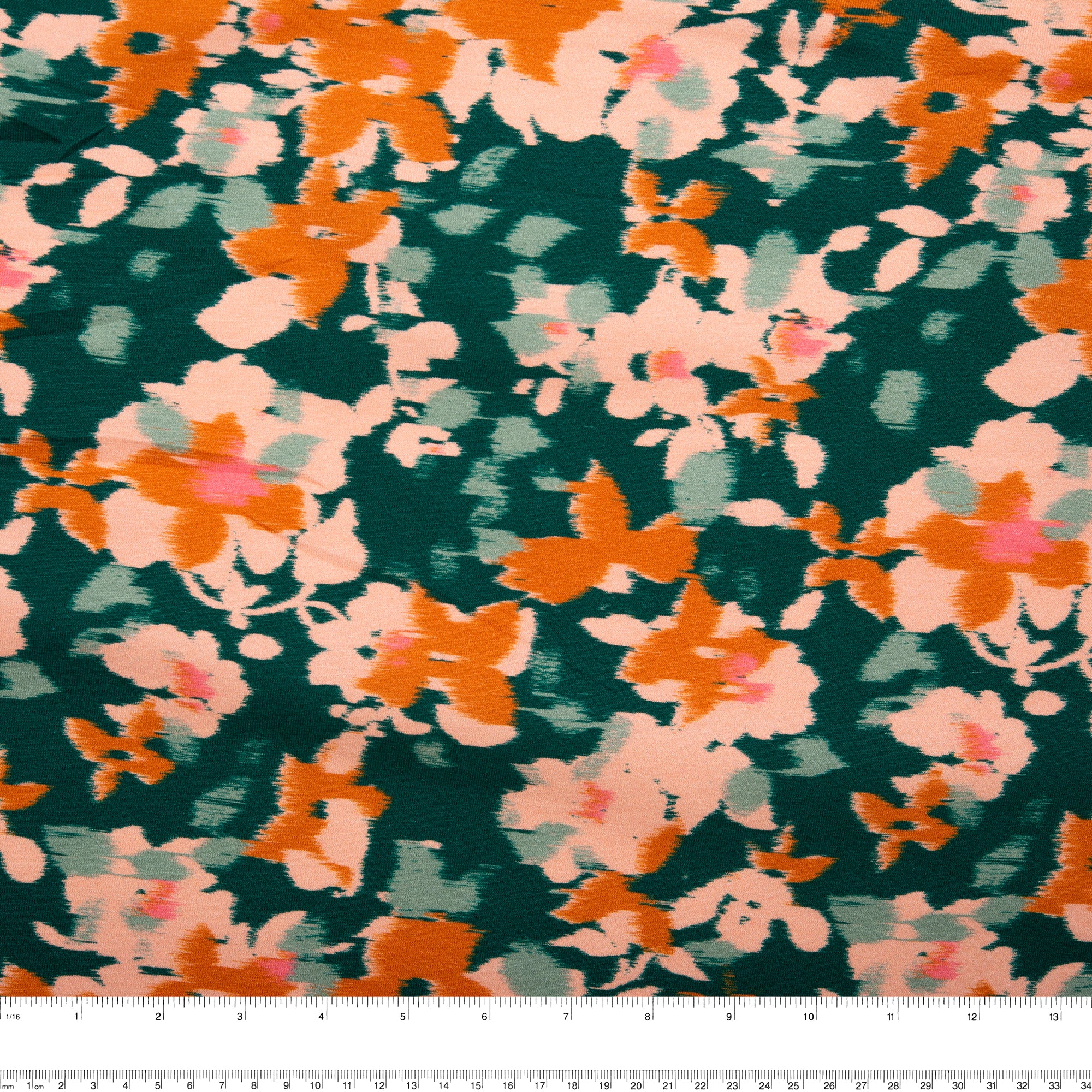 ORGANIC Cotton Lycra Printed Knit - Abstract flowers - Green - Image 3