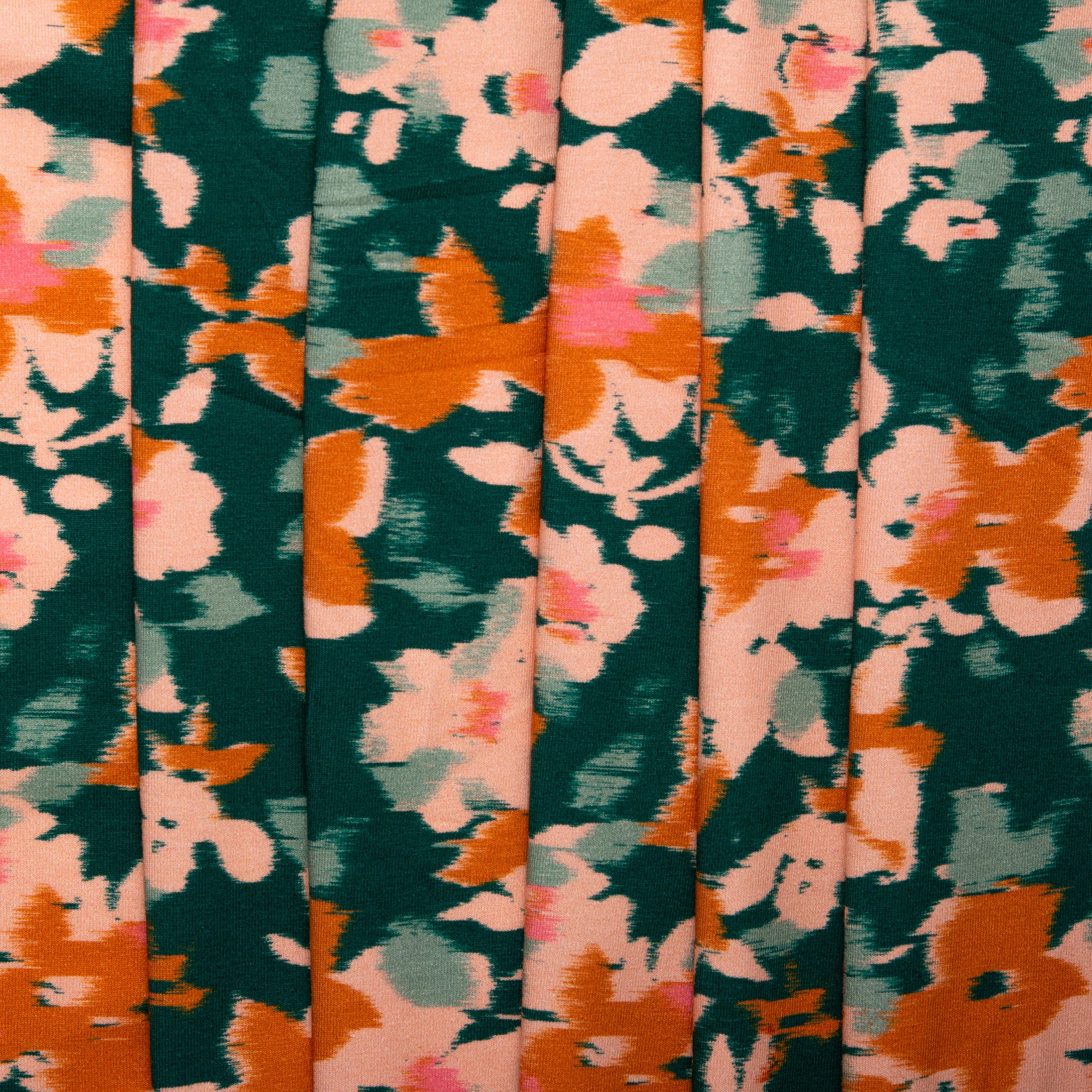 ORGANIC Cotton Lycra Printed Knit - Abstract flowers - Green - Image 4