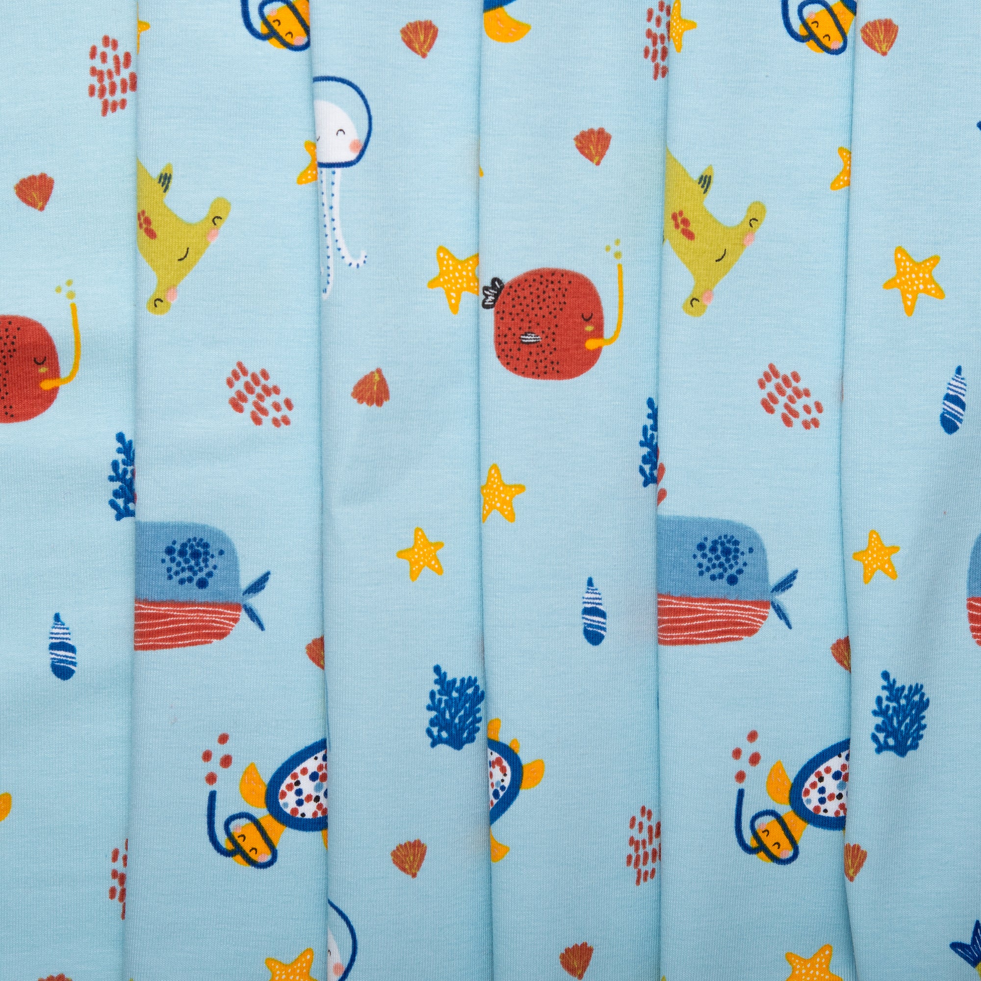 ORGANIC Cotton Lycra Printed Knit - Sea life - Baby blue - Image 4