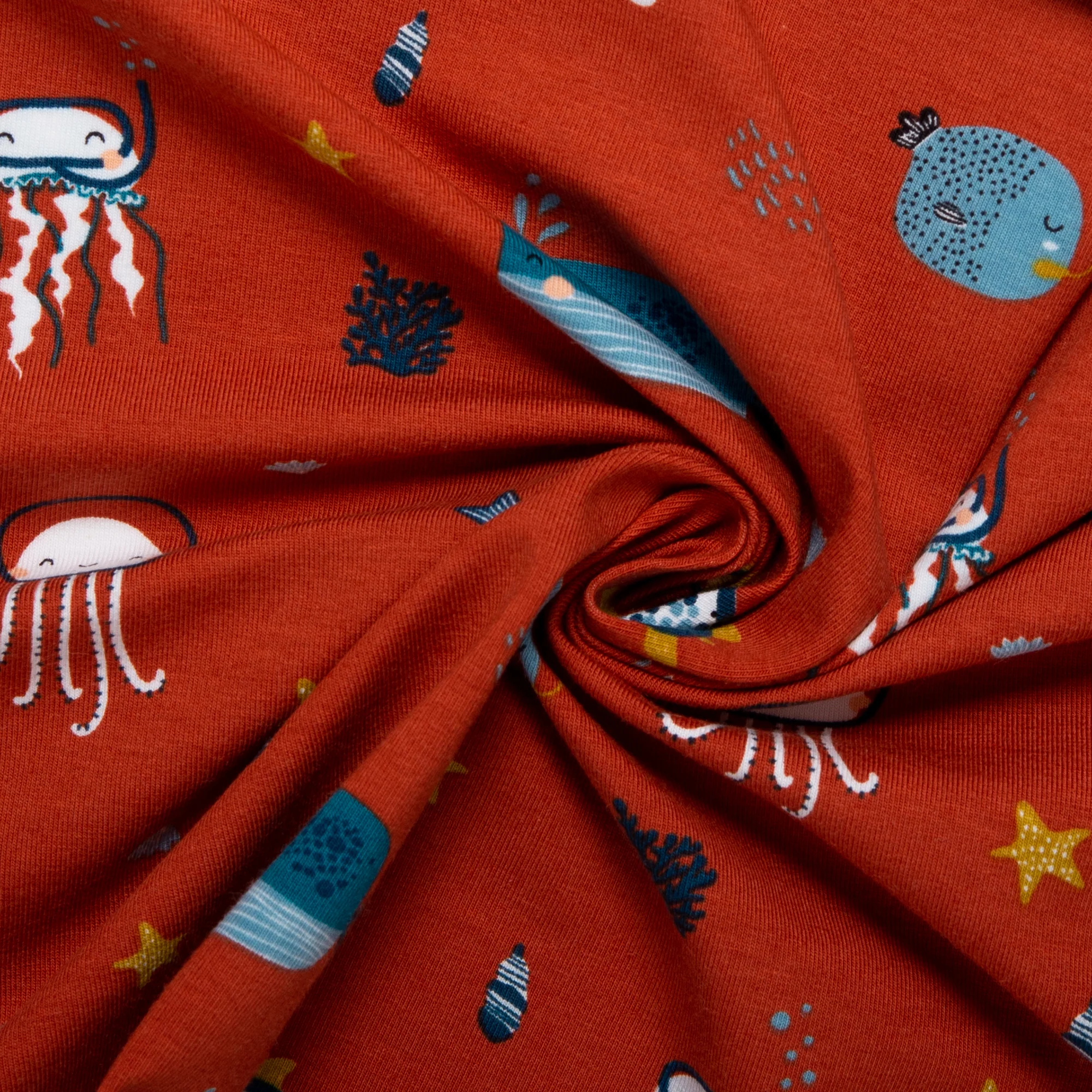 ORGANIC Cotton Lycra Printed Knit - Sea life - Copper - Image 2