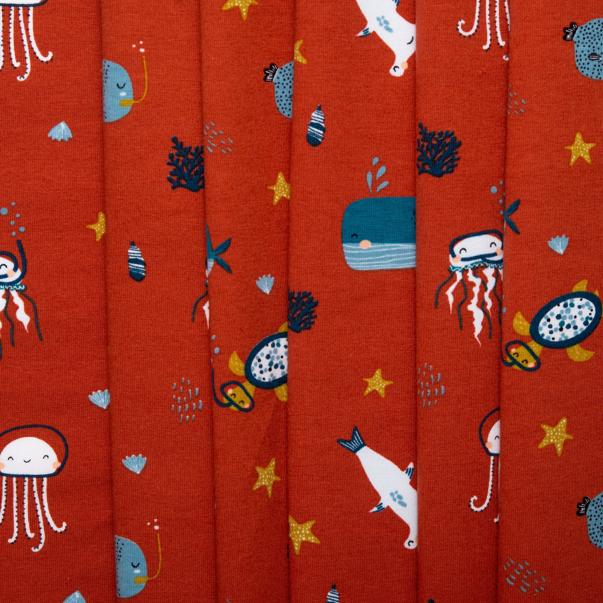 ORGANIC Cotton Lycra Printed Knit - Sea life - Copper - Image 4