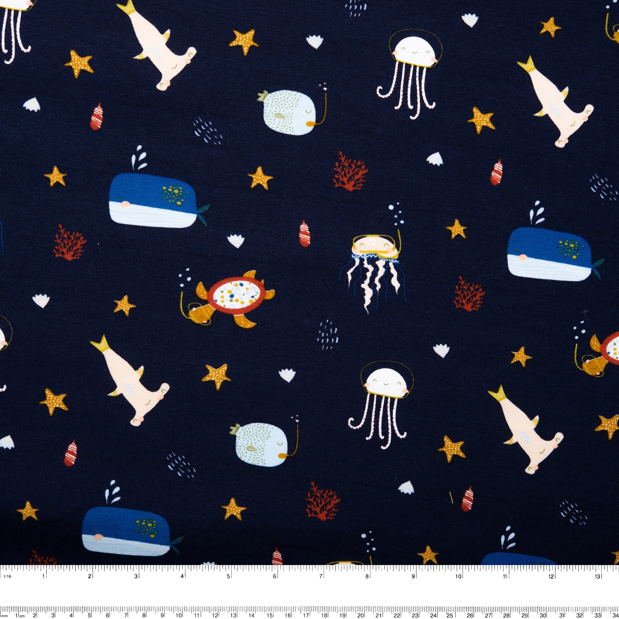 ORGANIC Cotton Lycra Printed Knit - Sea life - Midght - Image 3
