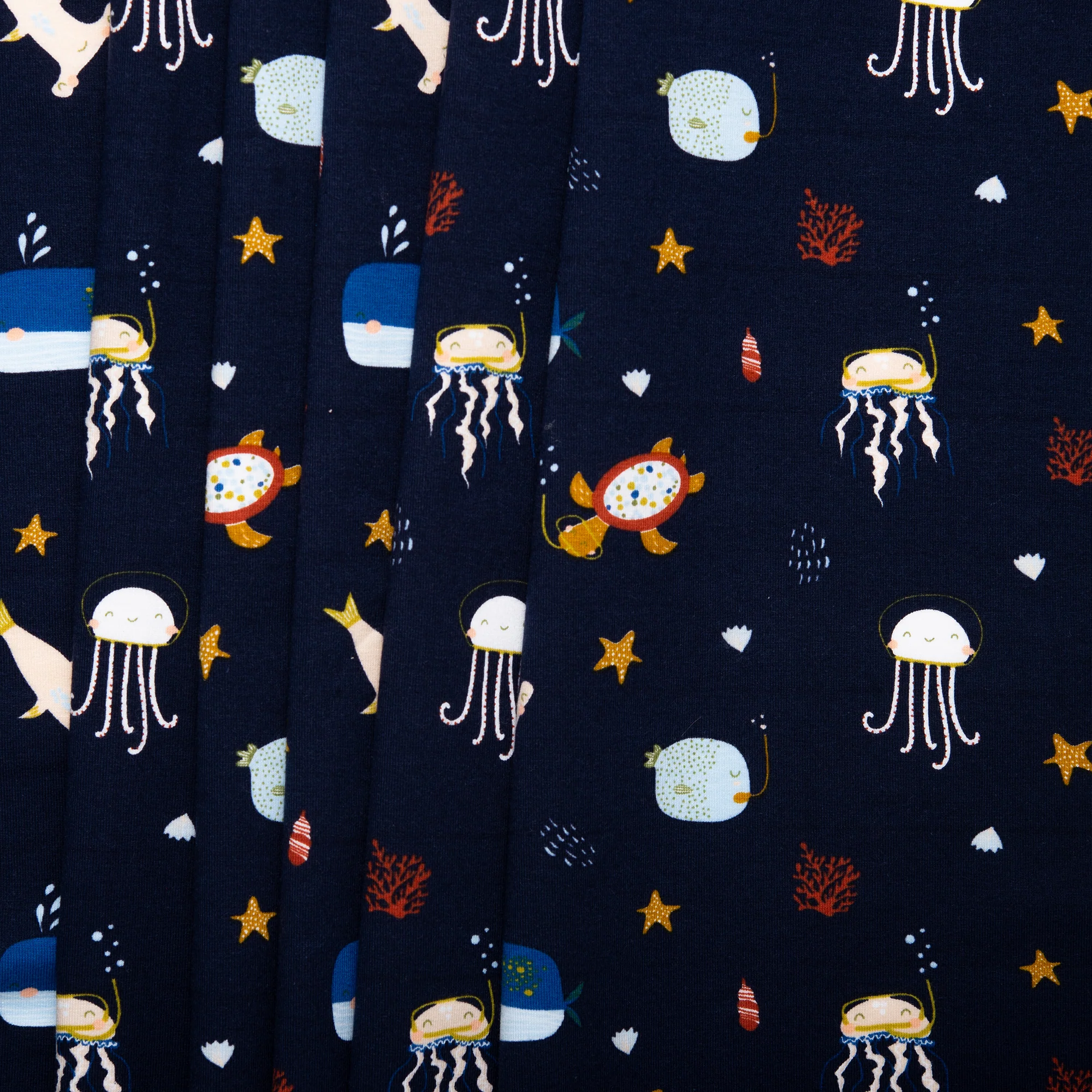 ORGANIC Cotton Lycra Printed Knit - Sea life - Midght - Image 4
