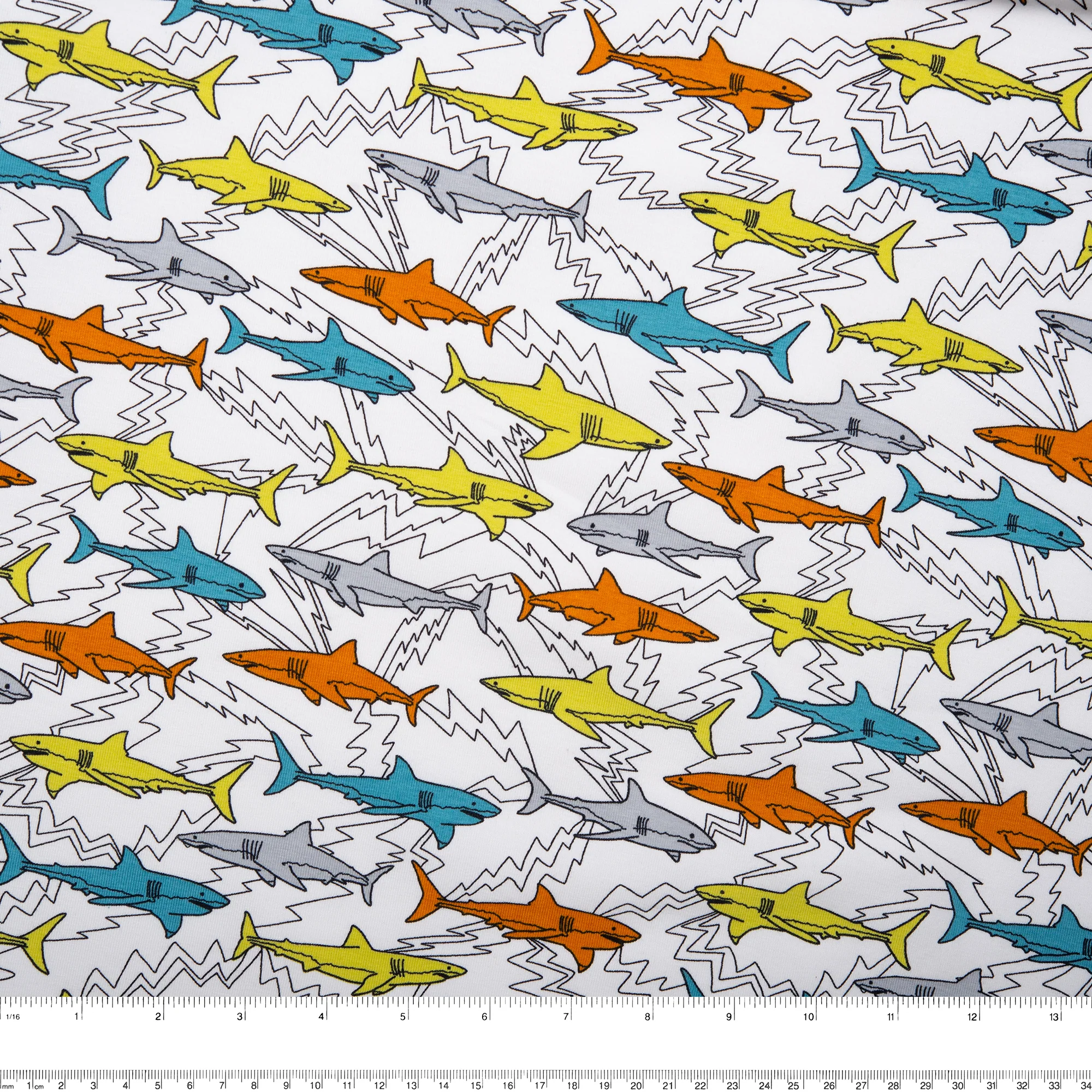 ORGANIC Cotton Lycra Printed Knit - Sharks - White - Image 3