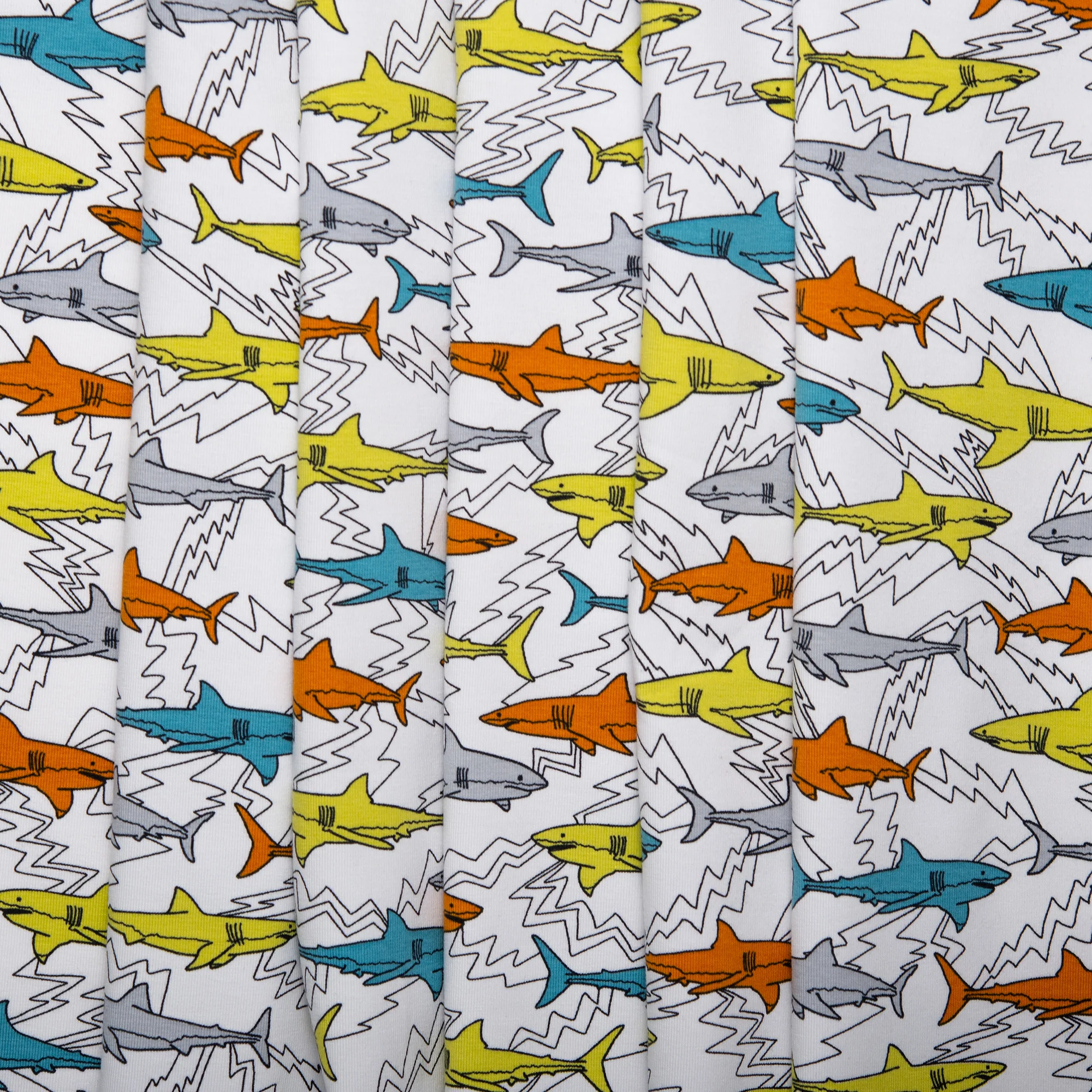 ORGANIC Cotton Lycra Printed Knit - Sharks - White - Image 4