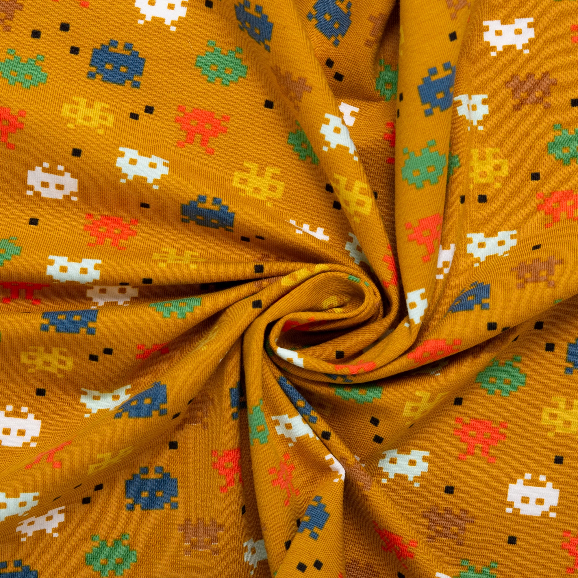 ORGANIC Cotton Lycra Printed Knit - Video game - Gold - Image 2