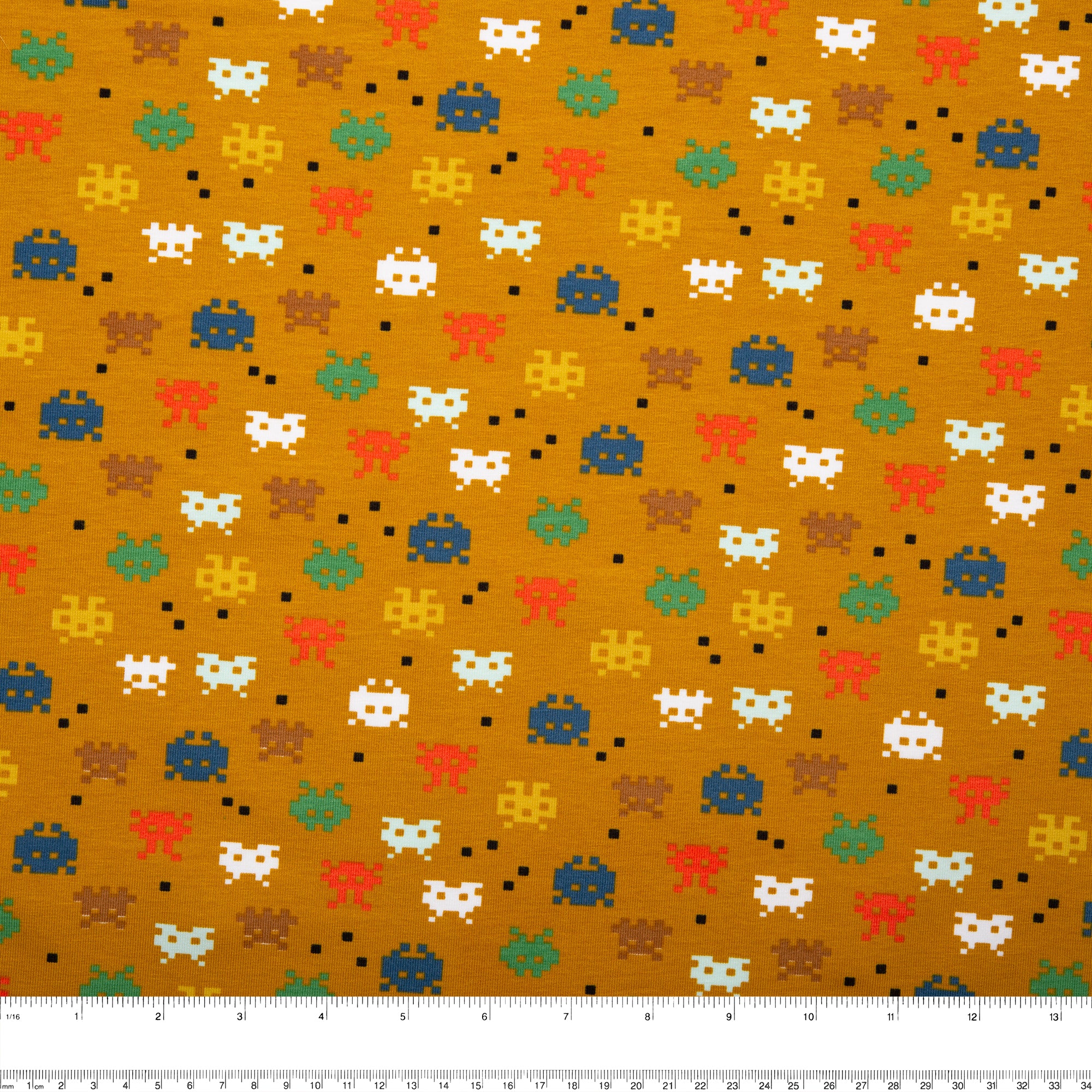 ORGANIC Cotton Lycra Printed Knit - Video game - Gold - Image 3