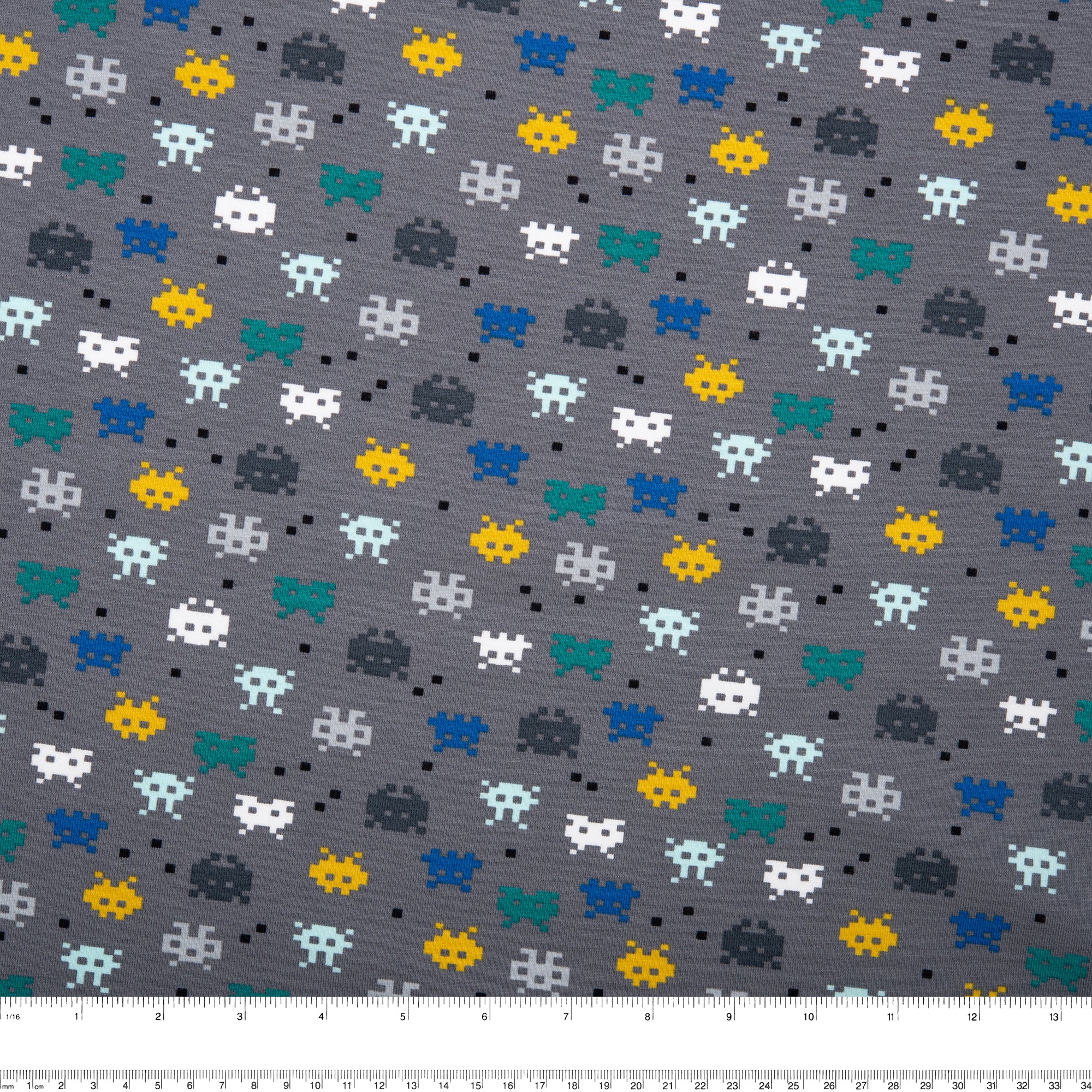 ORGANIC Cotton Lycra Printed Knit - Video game - Grey - Image 3