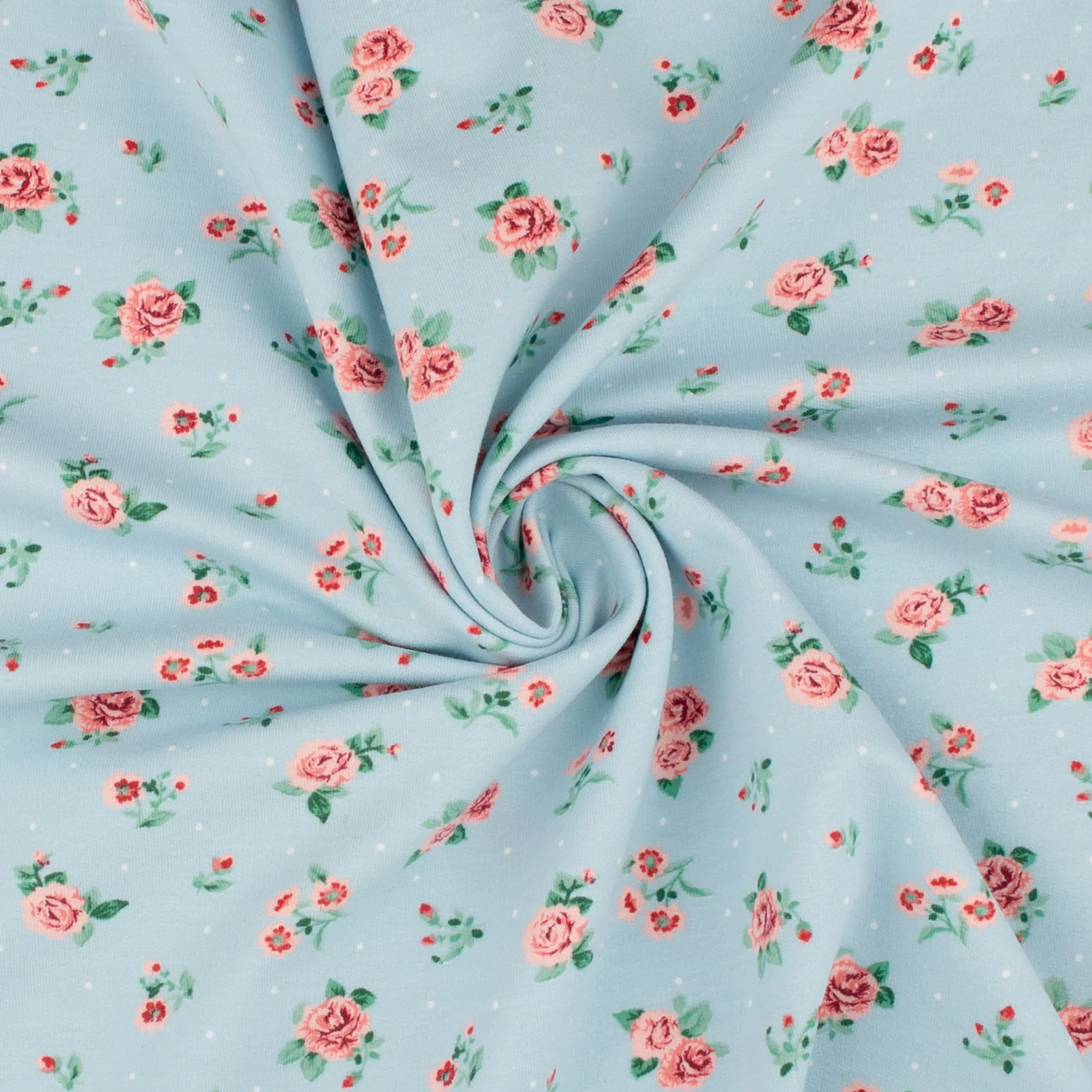 Organic Knit - GOTS - Roses - Baby Blue - Image 2