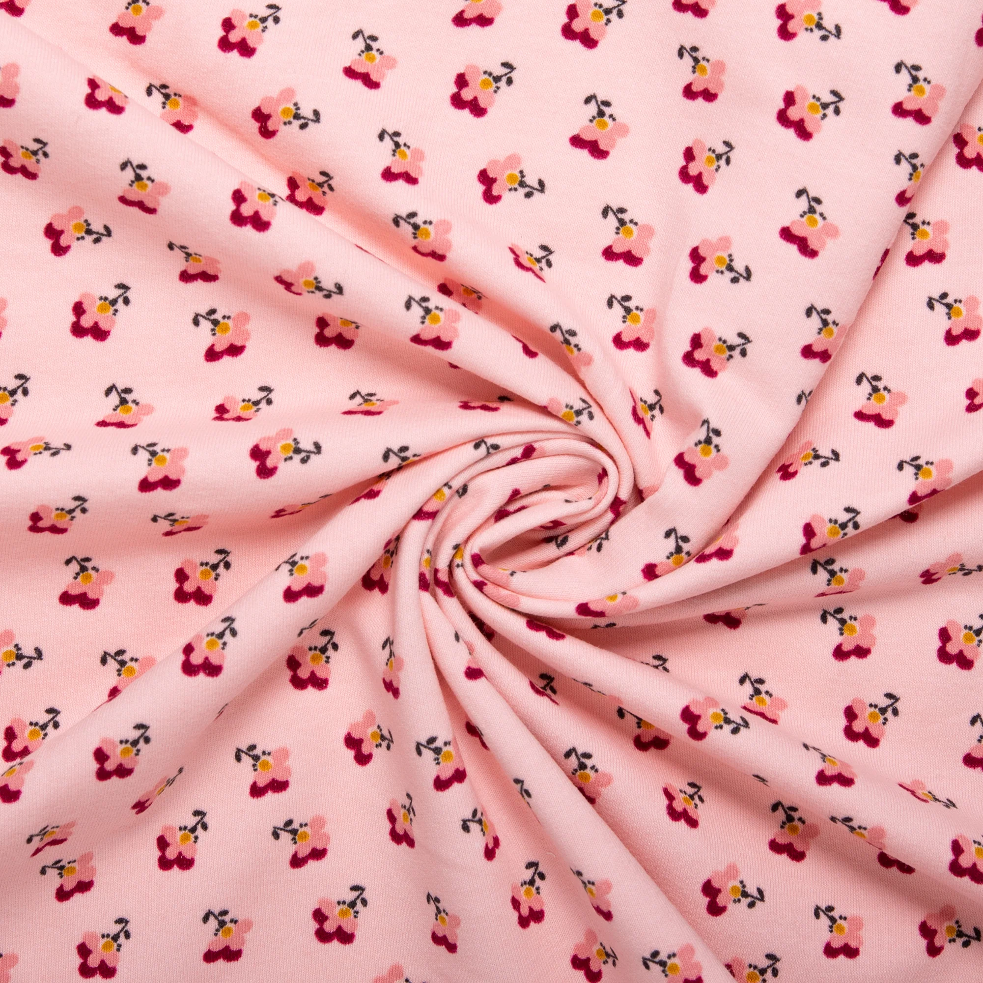 ORGANIC Printed Sweatshirt Fleece - GOTS - Flowers - Pink - Image 2
